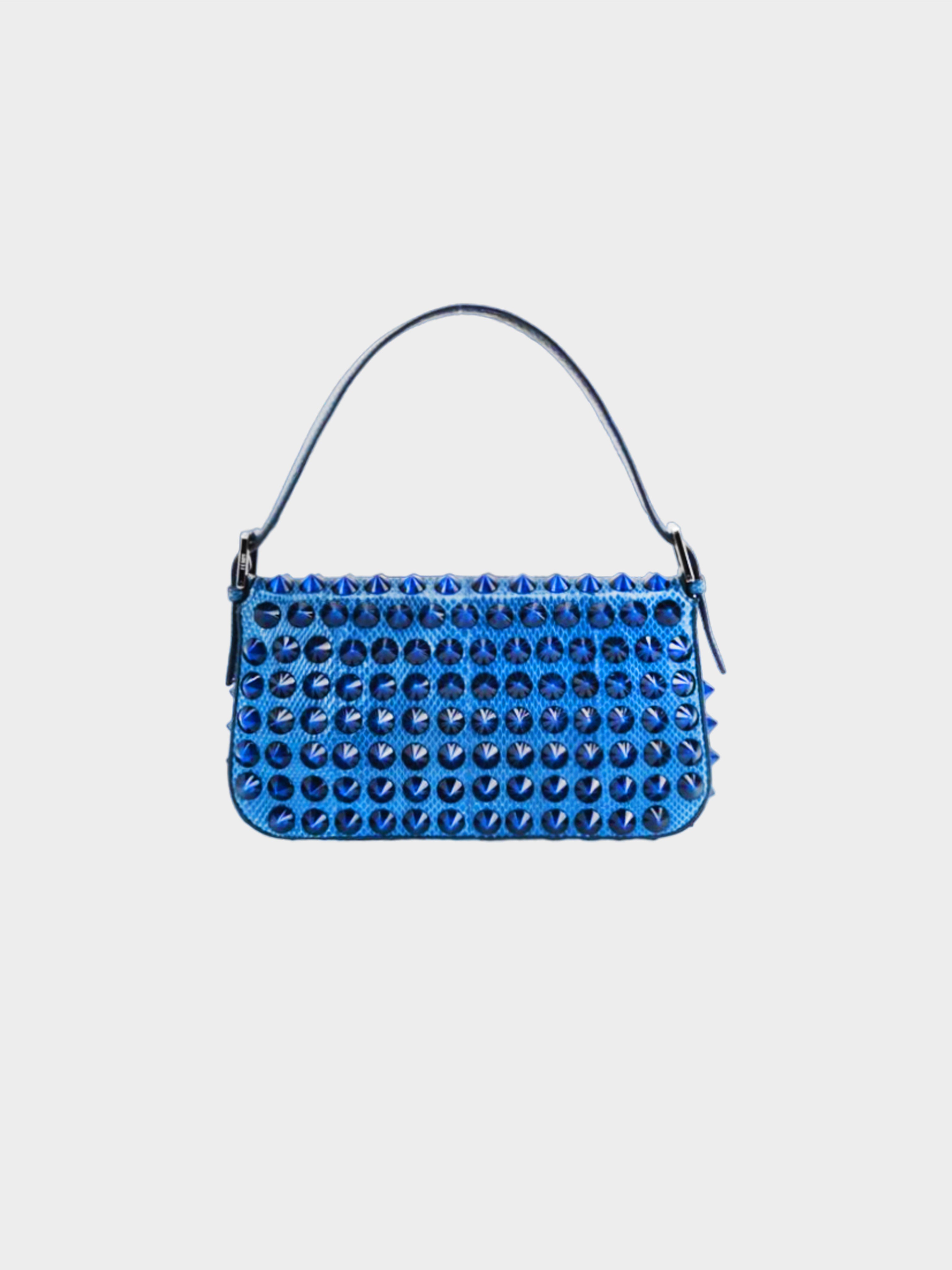 Fendi 2015 Blue Rare Snakeskin Studded Leather Baguette Bag