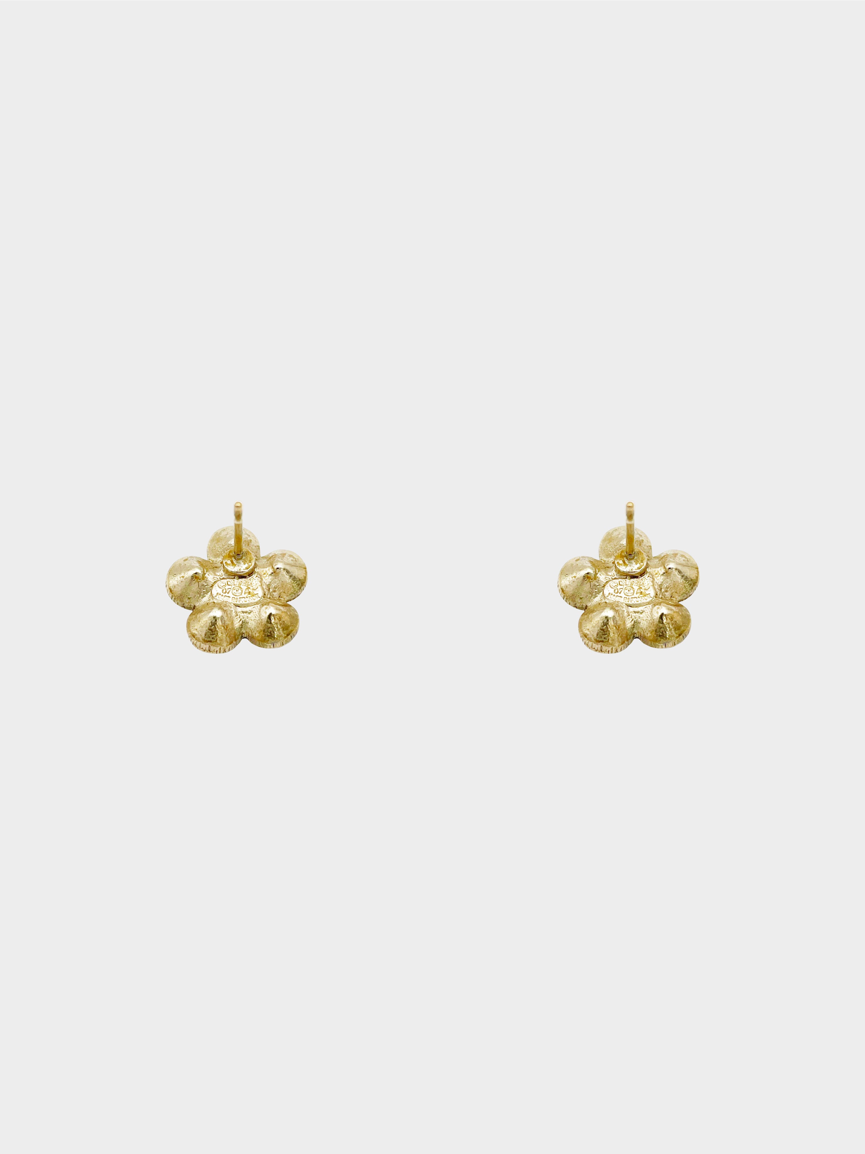 Chanel Fall 2007 Champagne Gold Rhinestone CC Flower Stud Earrings
