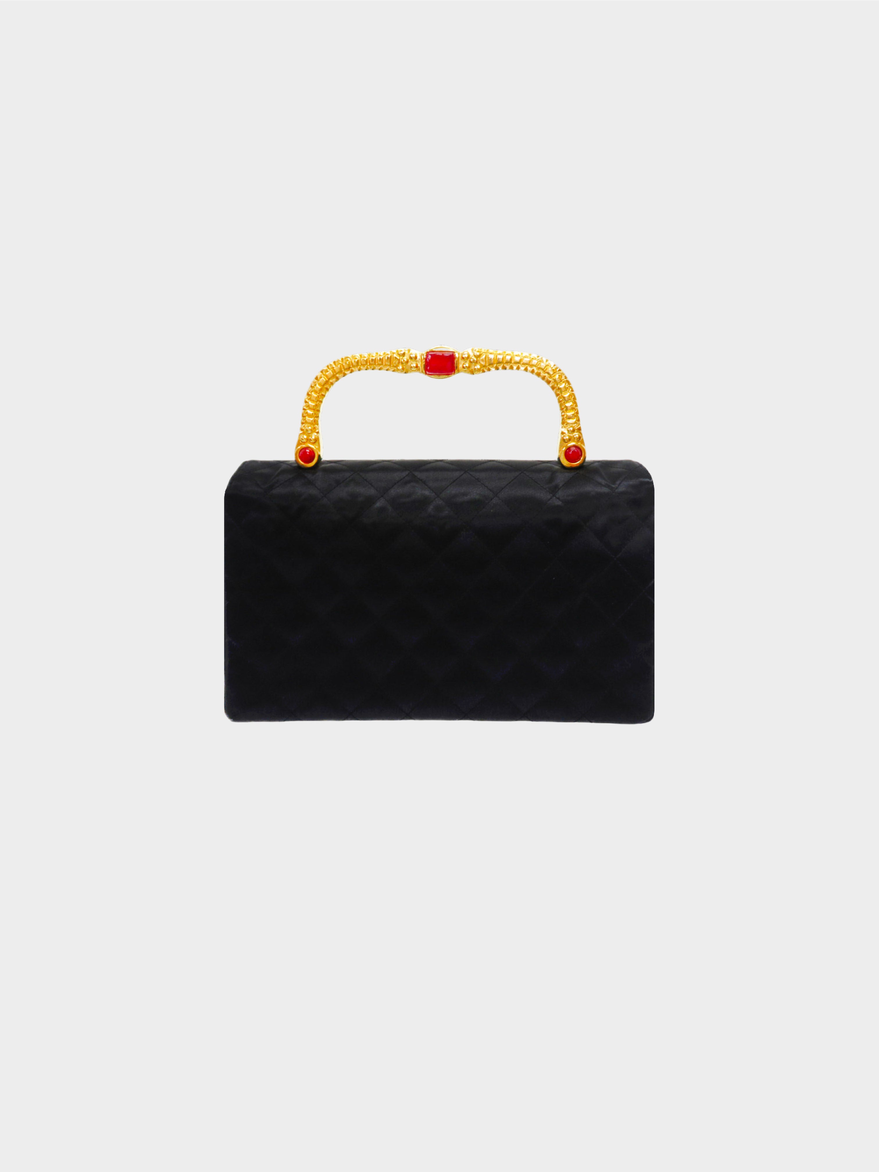 Chanel 2000s Rare Black Satin Gold Handle Turn Lock Bag