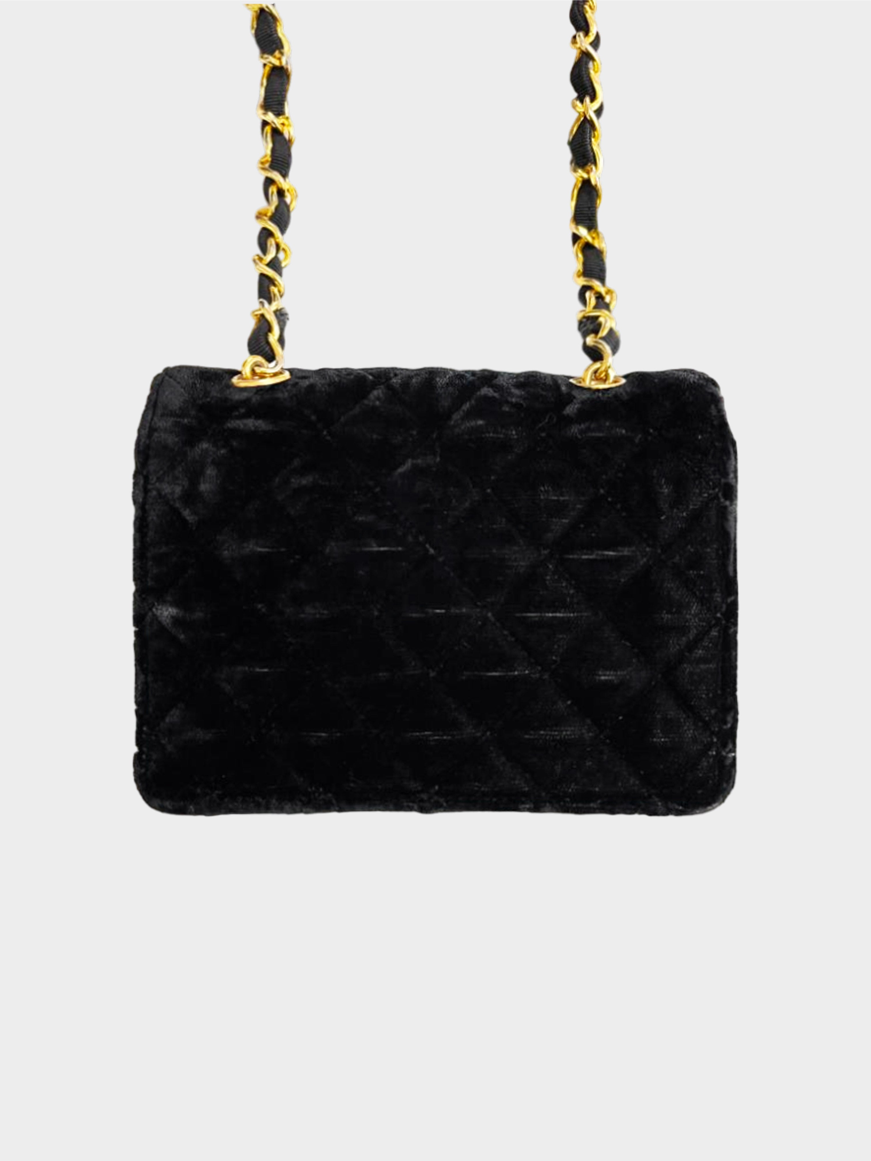 Chanel 1990 Black Velvet Mini Flap Bag