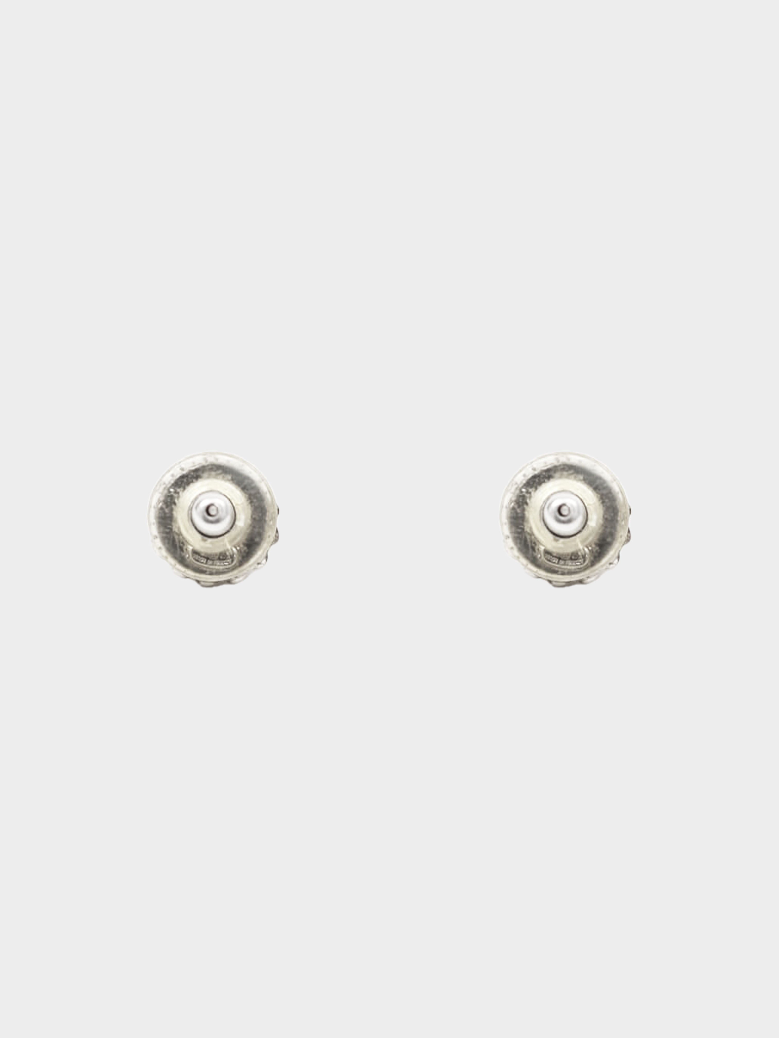 Chanel 2000s Silver Coco Mark Pearl and Rhinestones Stud Earrings · INTO