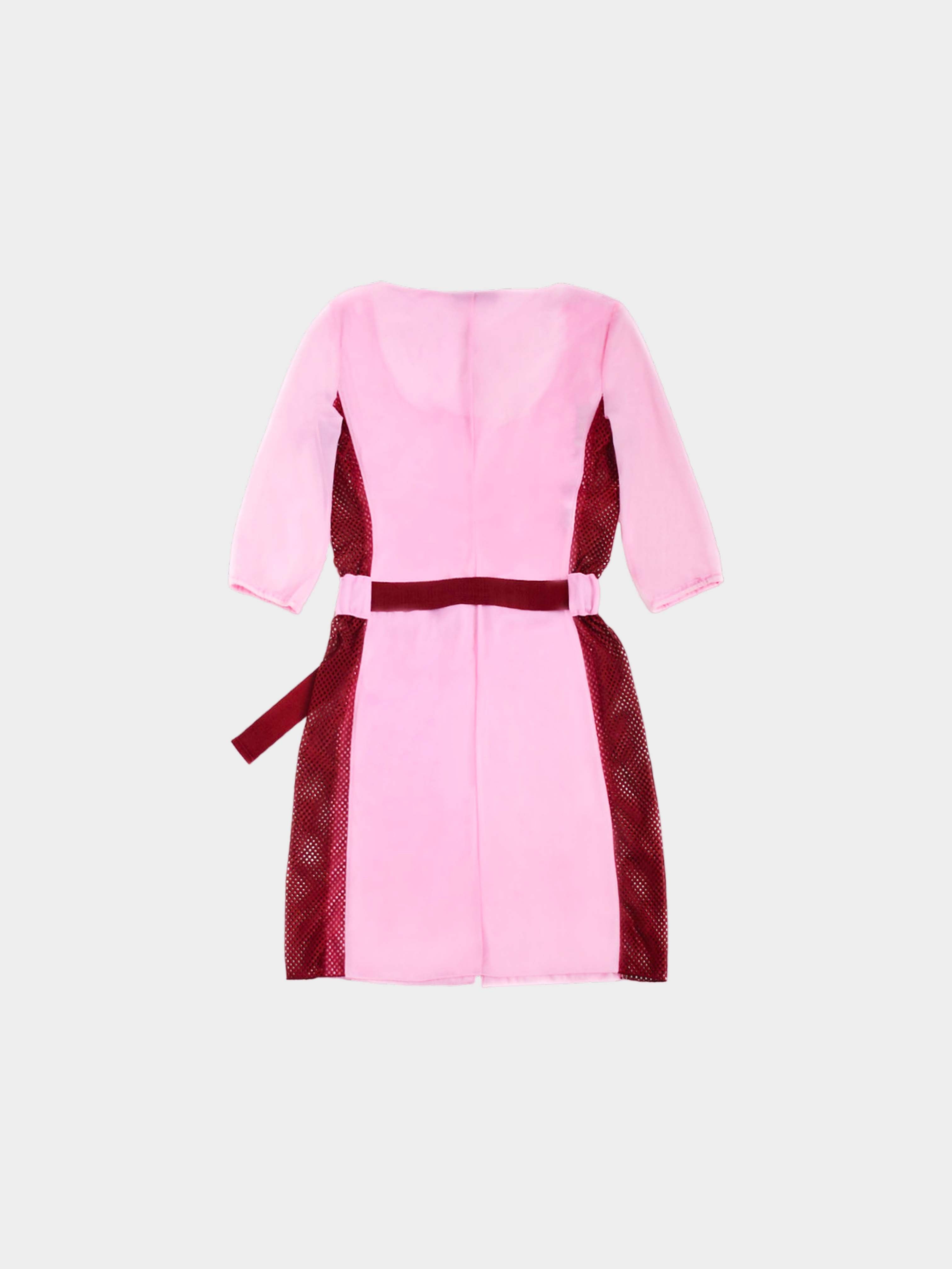 Miu Miu SS 2000 Pink and Maroon Perforated Belted Dress