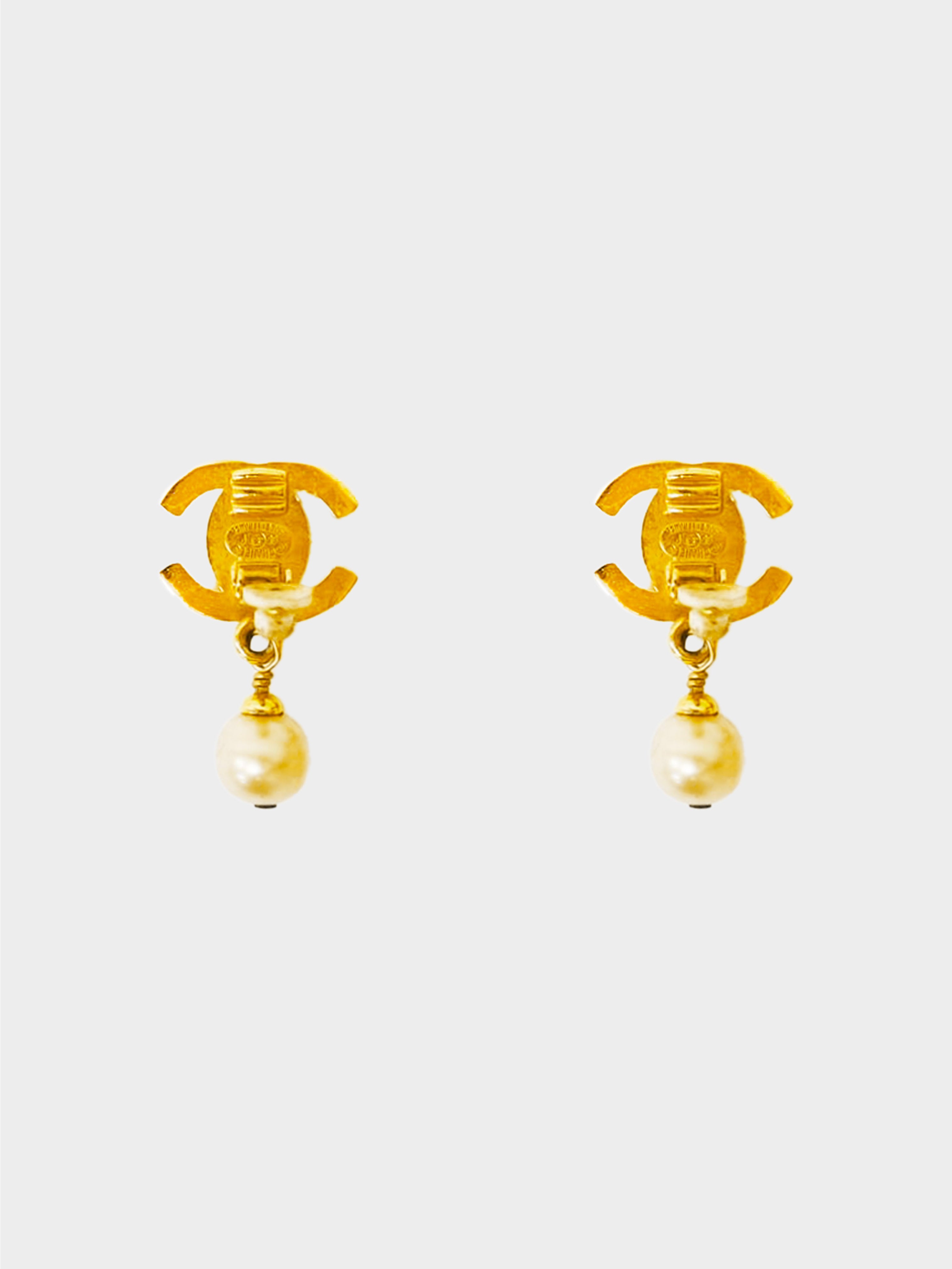 Chanel 1995 Gold Turn Lock Faux Pearl Clip-On Earrings · INTO