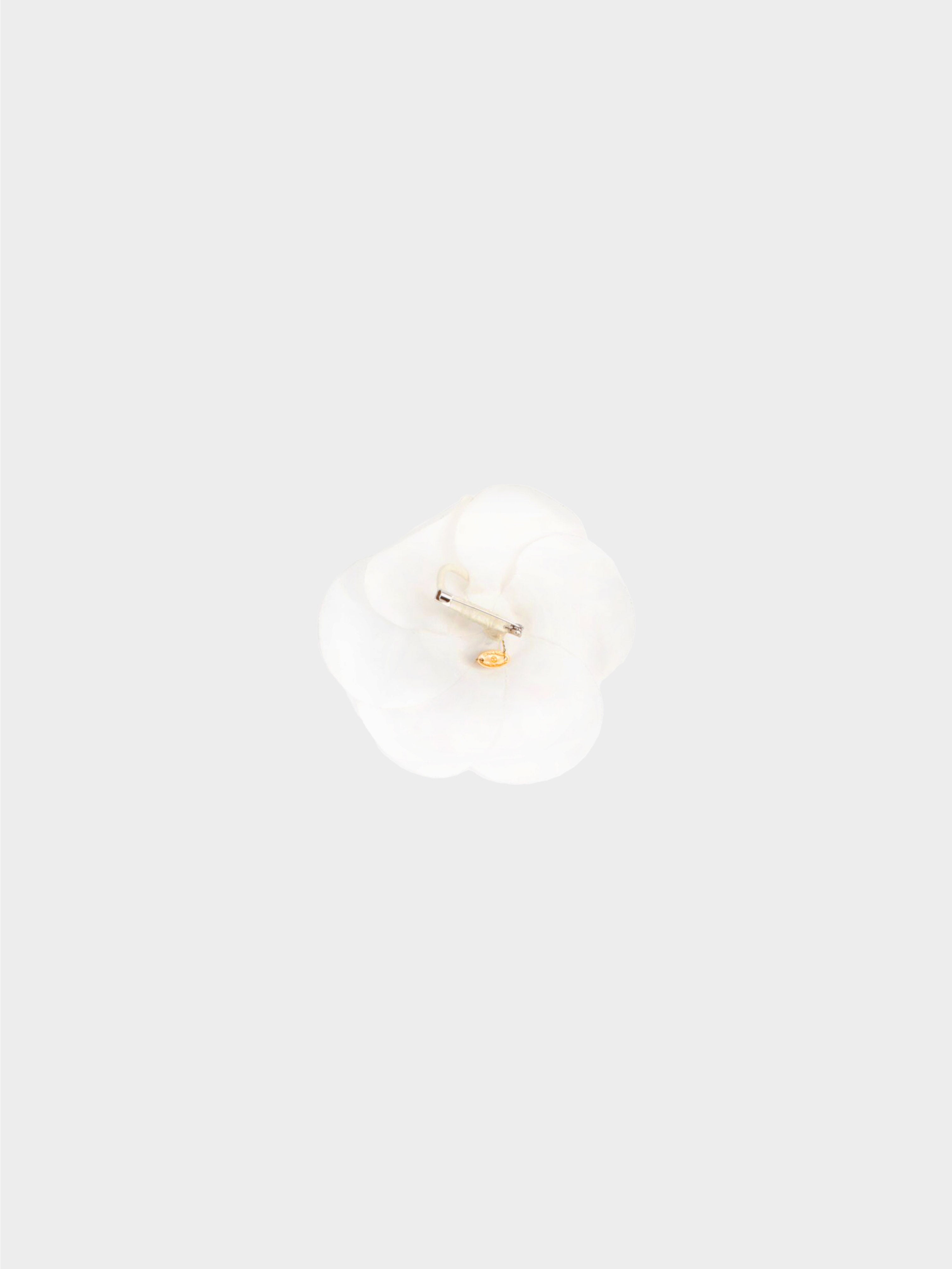 Chanel 2000s White Silk Camellia Brooch