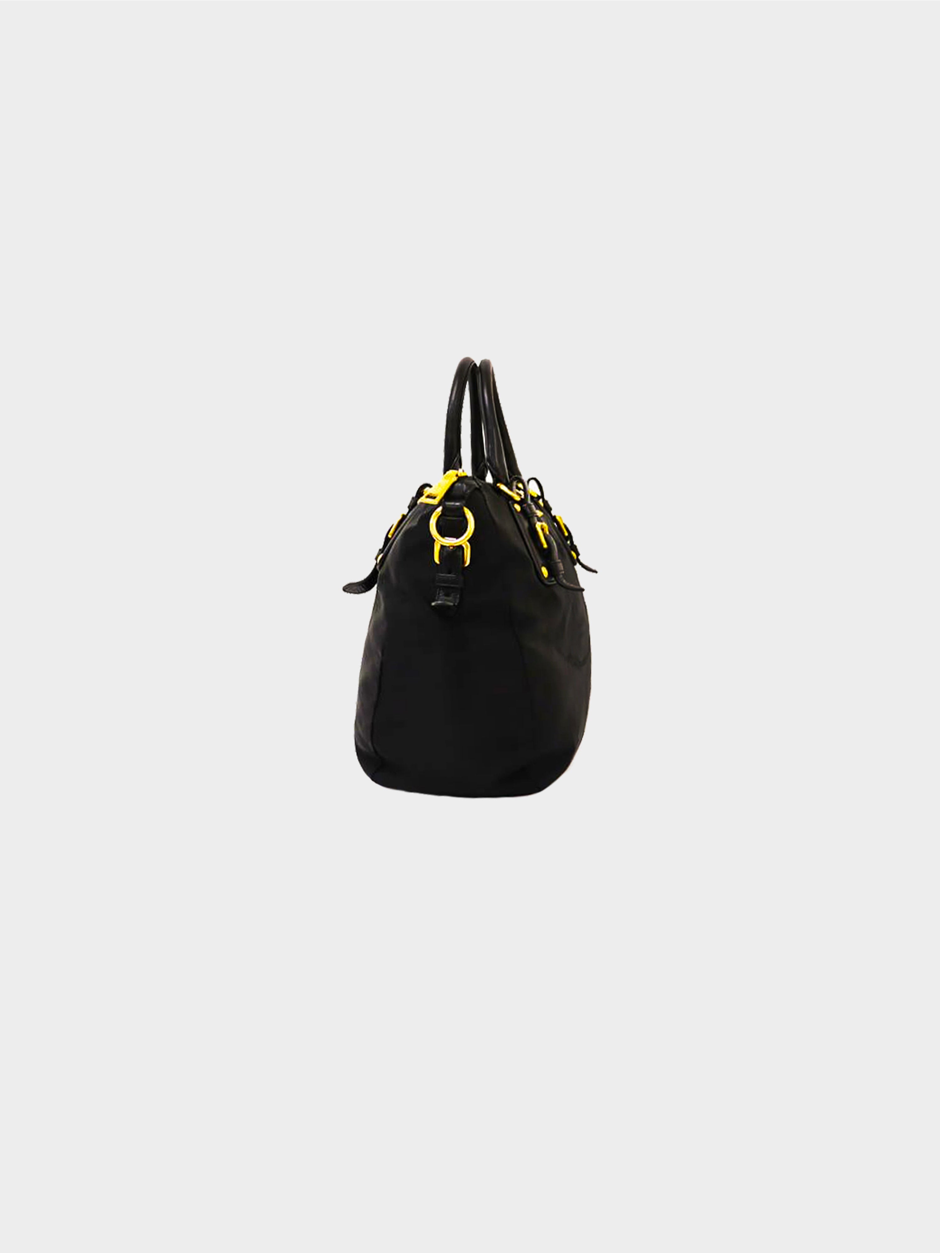 Prada 2010s Black Tessuto Soft Calf Buckle Shopping Tote · INTO