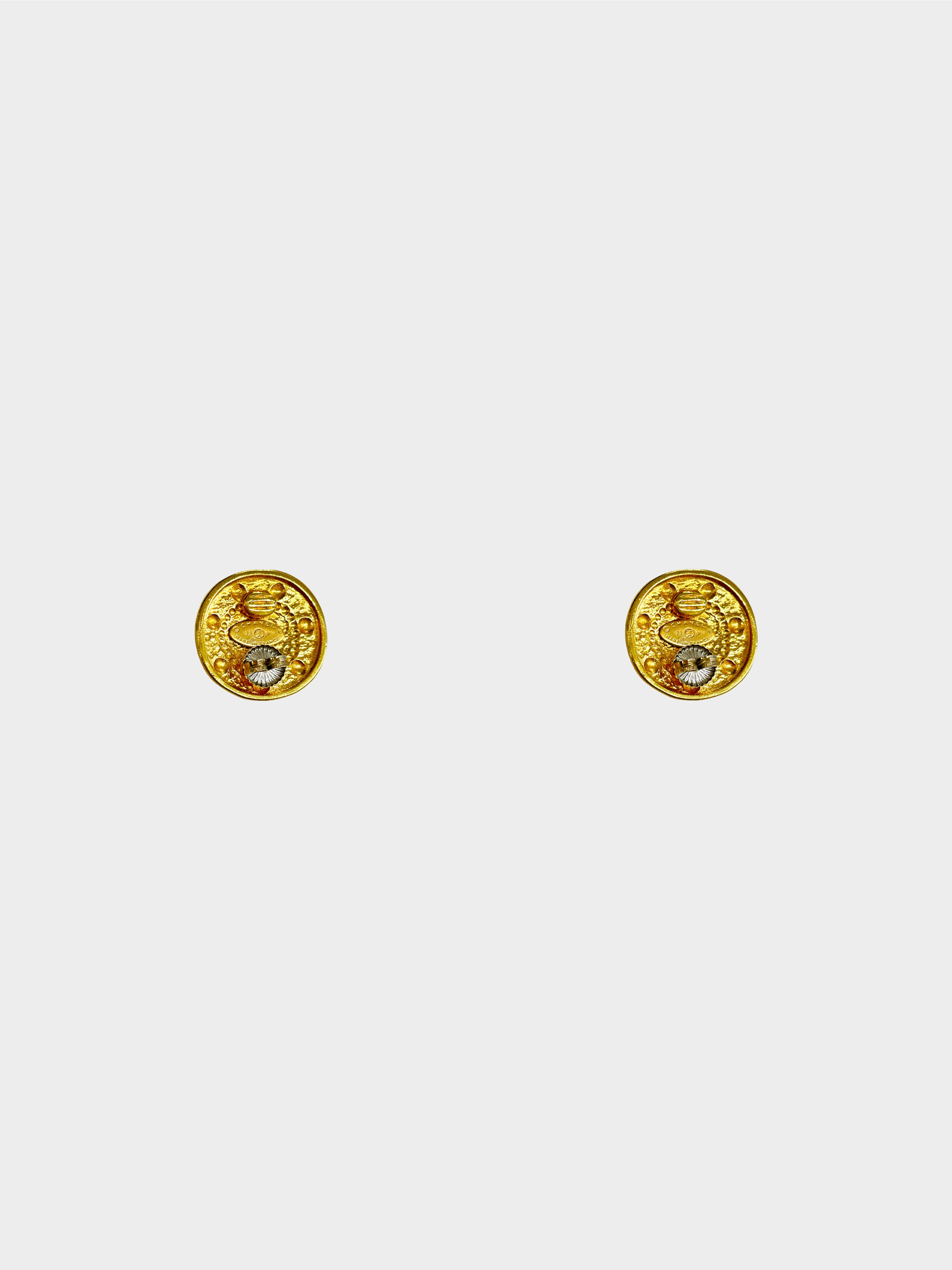 Chanel Spring 1995 Gold Medallion CC Earrings