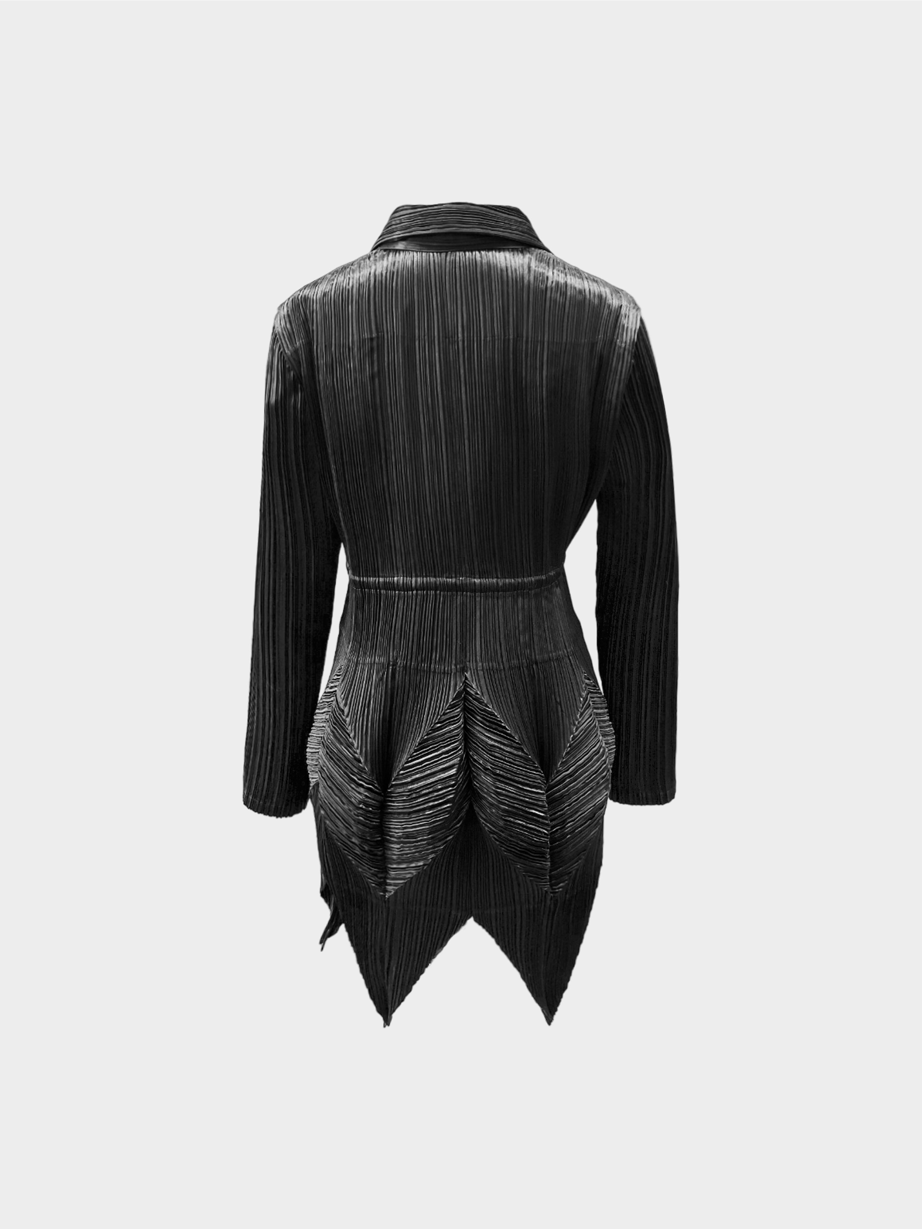 Issey Miyake 1990s Black Pleated Pointed Hem Tail Blazer