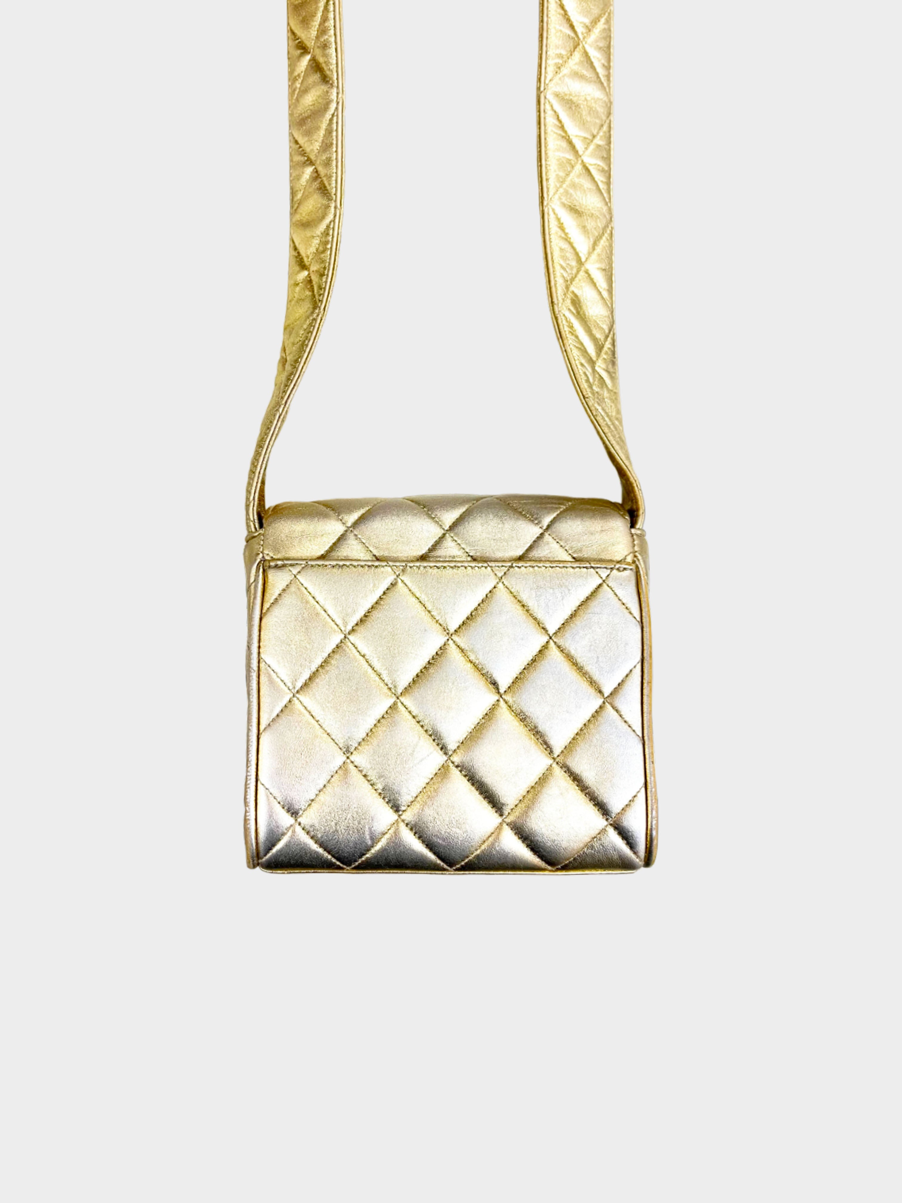 Chanel 1992 Gold Quilted Flap Crossbody Bag