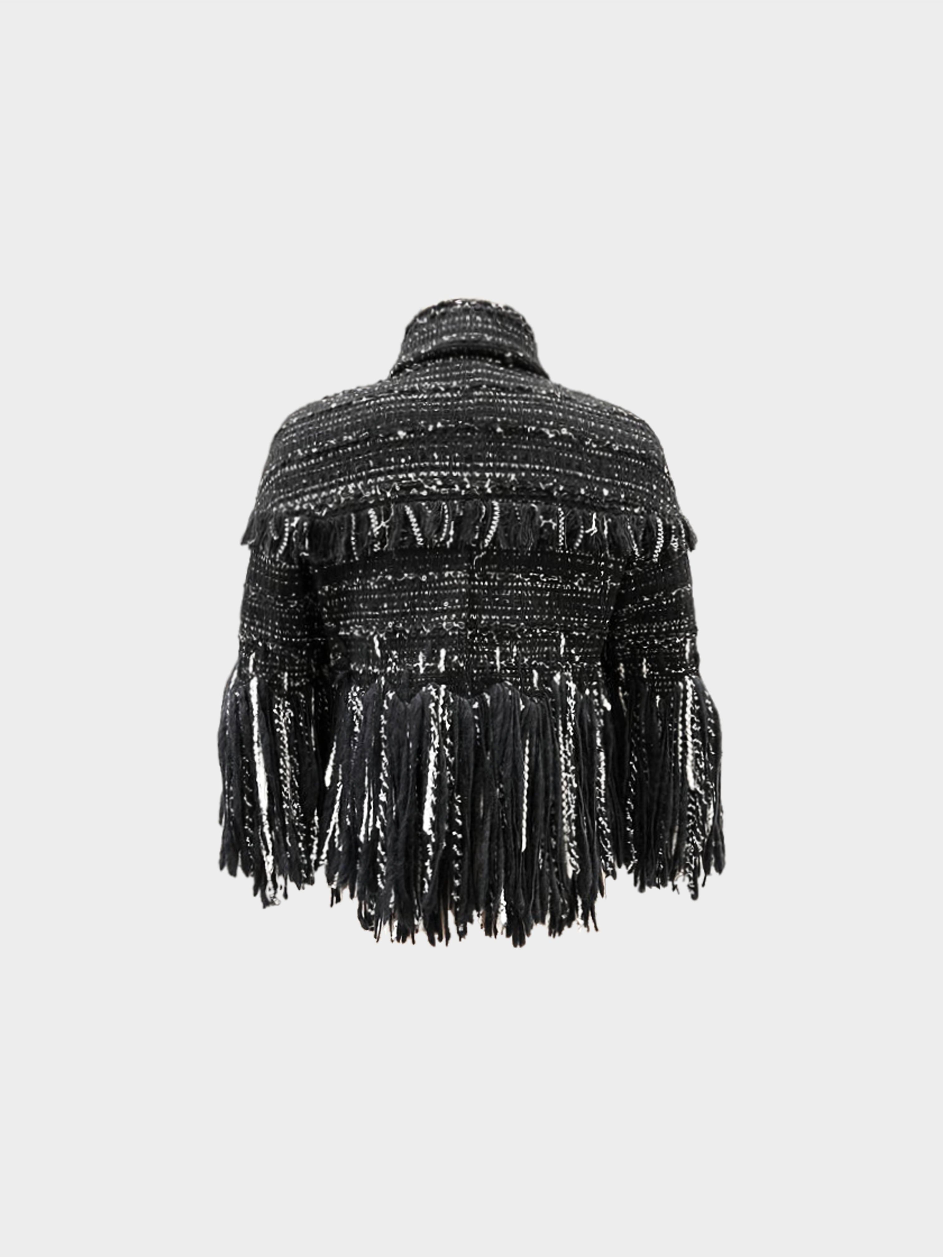 Chanel Fall 2010 Black and White Arctic Ice Jewel Button Fringe Jacket