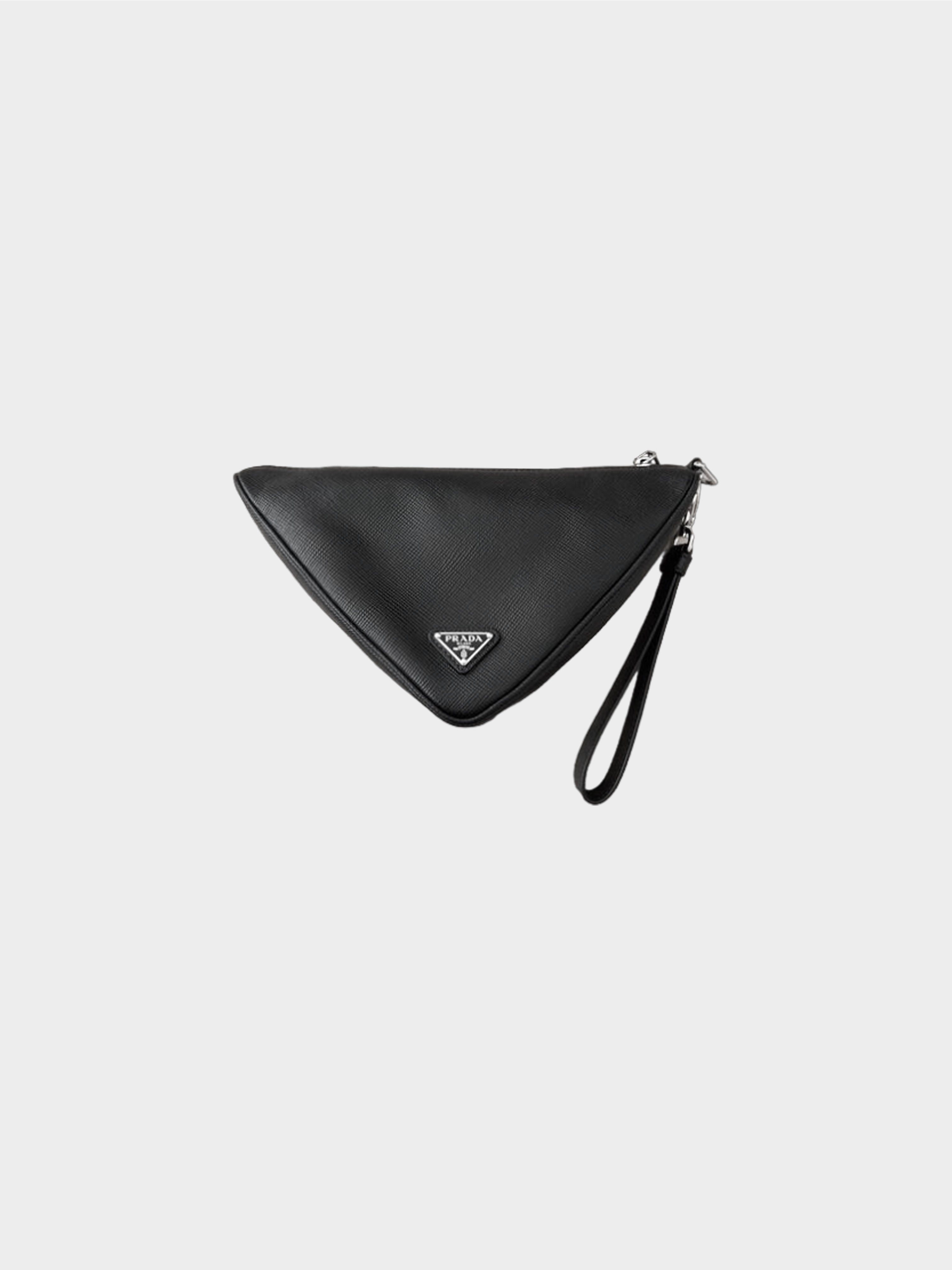 Prada 2020s Black Cross-Grain Leather Triangle Clutch Bag