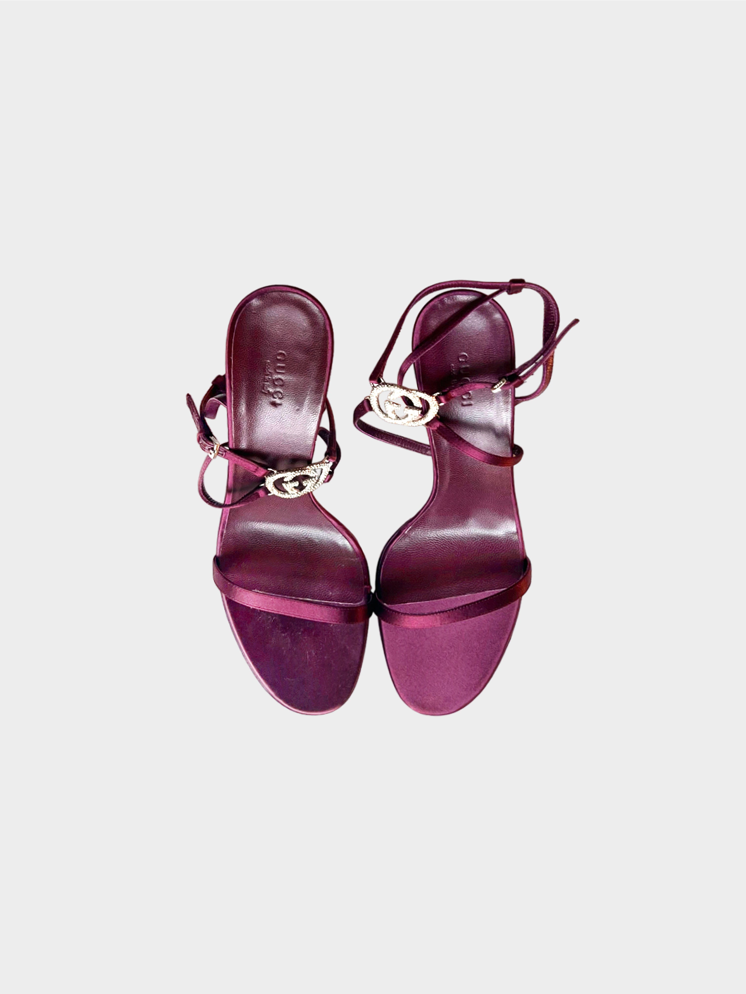 Gucci 2000s Burgundy GG Rhinestone Strappy Heels