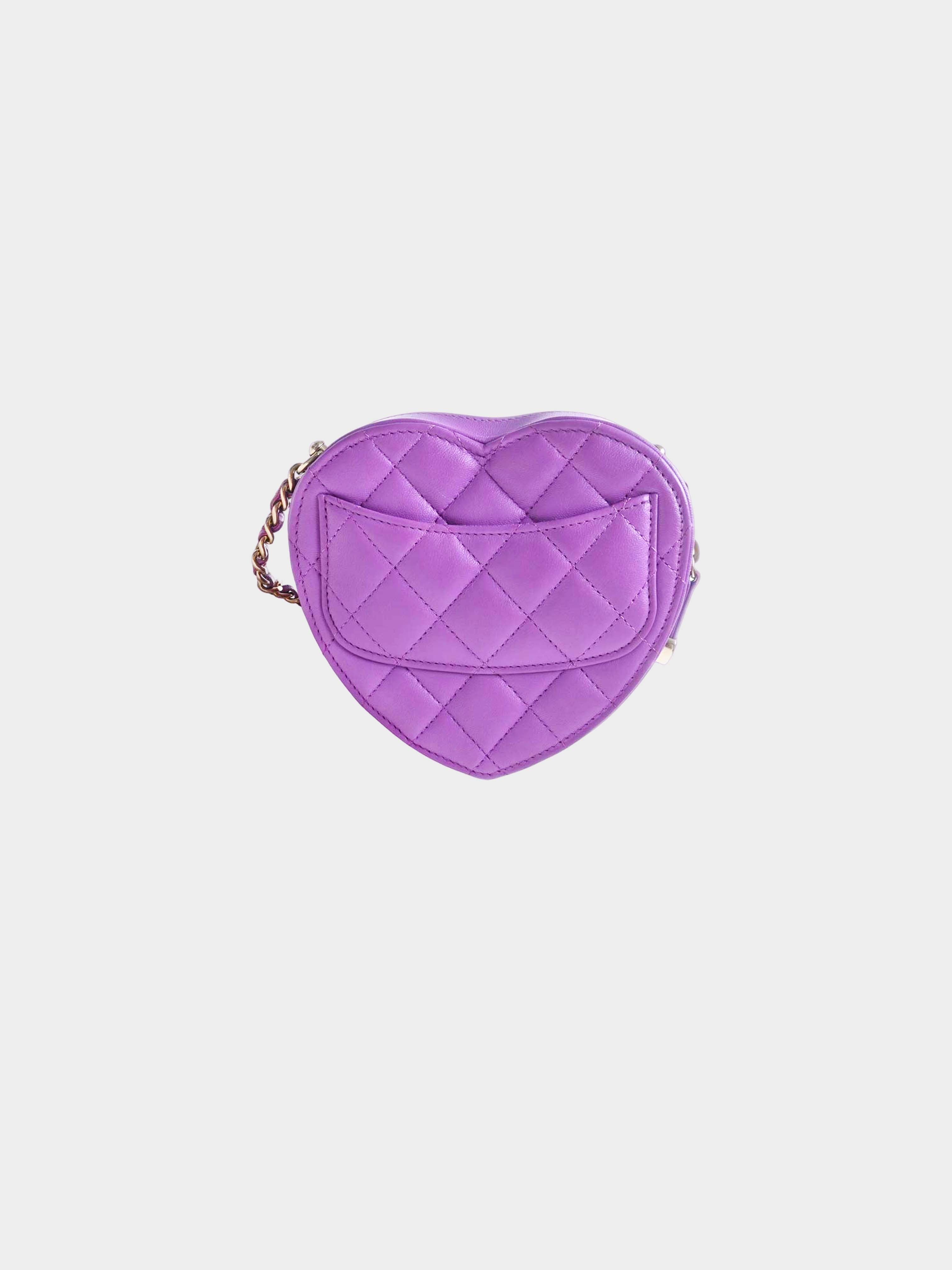 Chanel 2022 Purple Lambskin Quilted CC In Love Heart Flap