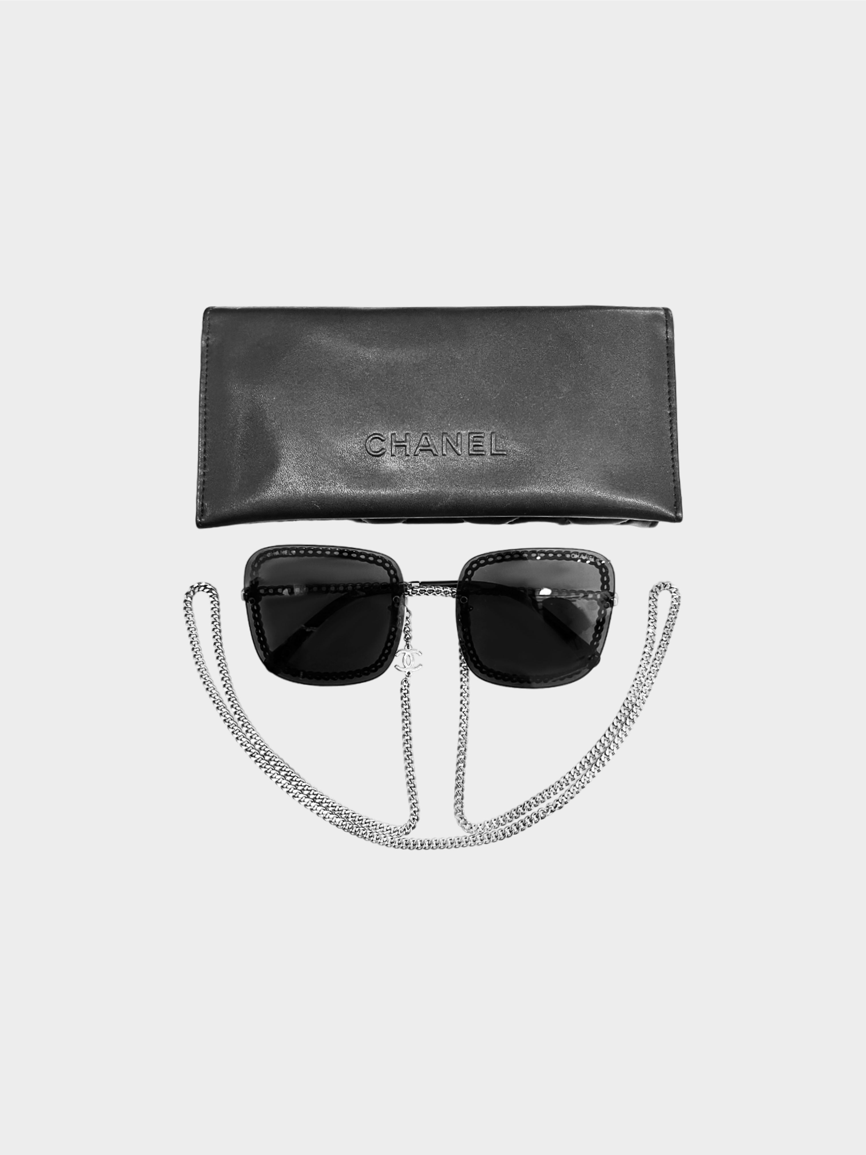 Chanel Late 2010s Black 4244 Sunglasses with Chain