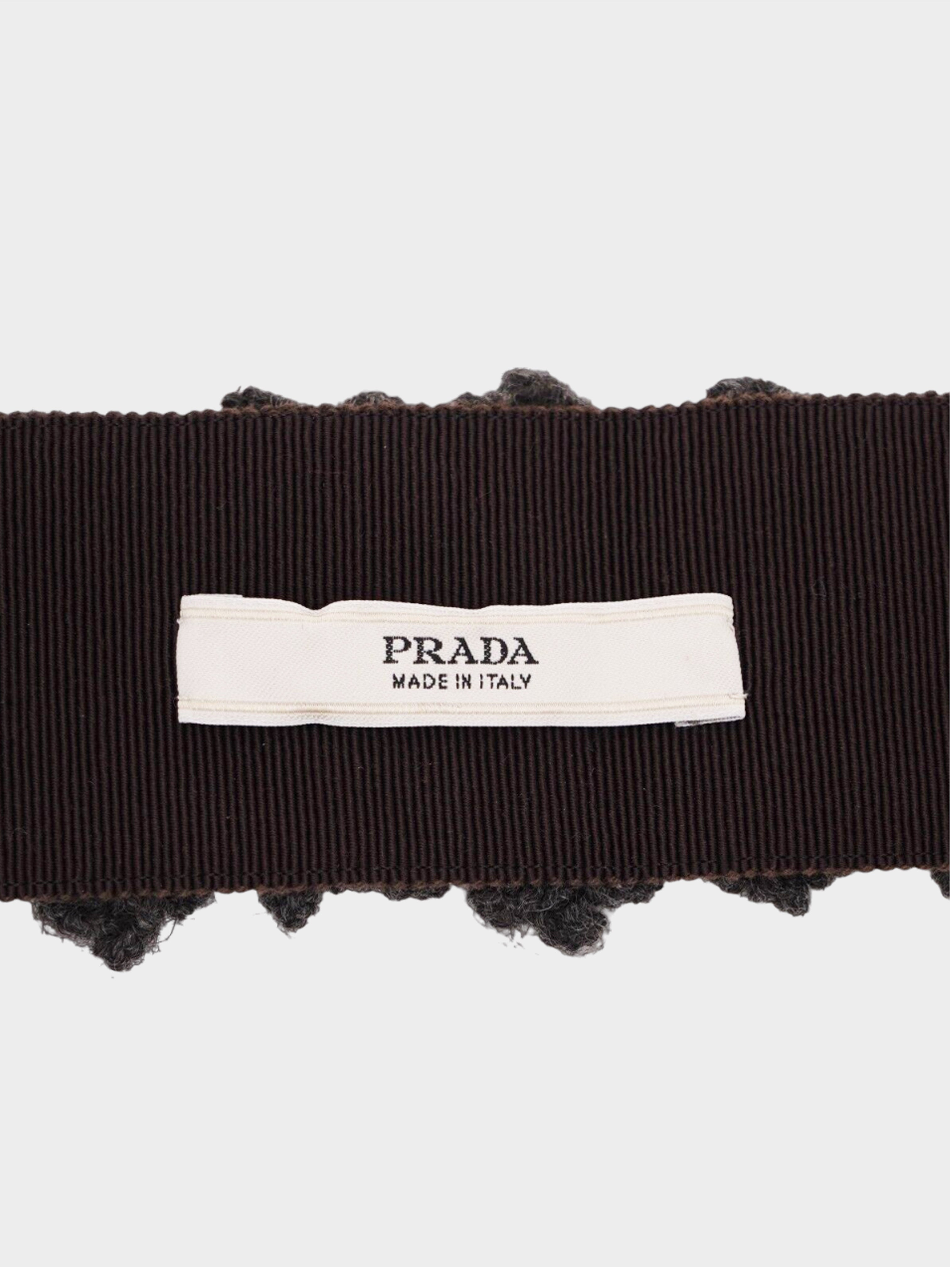 Prada 2000s Grey Wool Knit Beaded Sash-Tie Belt