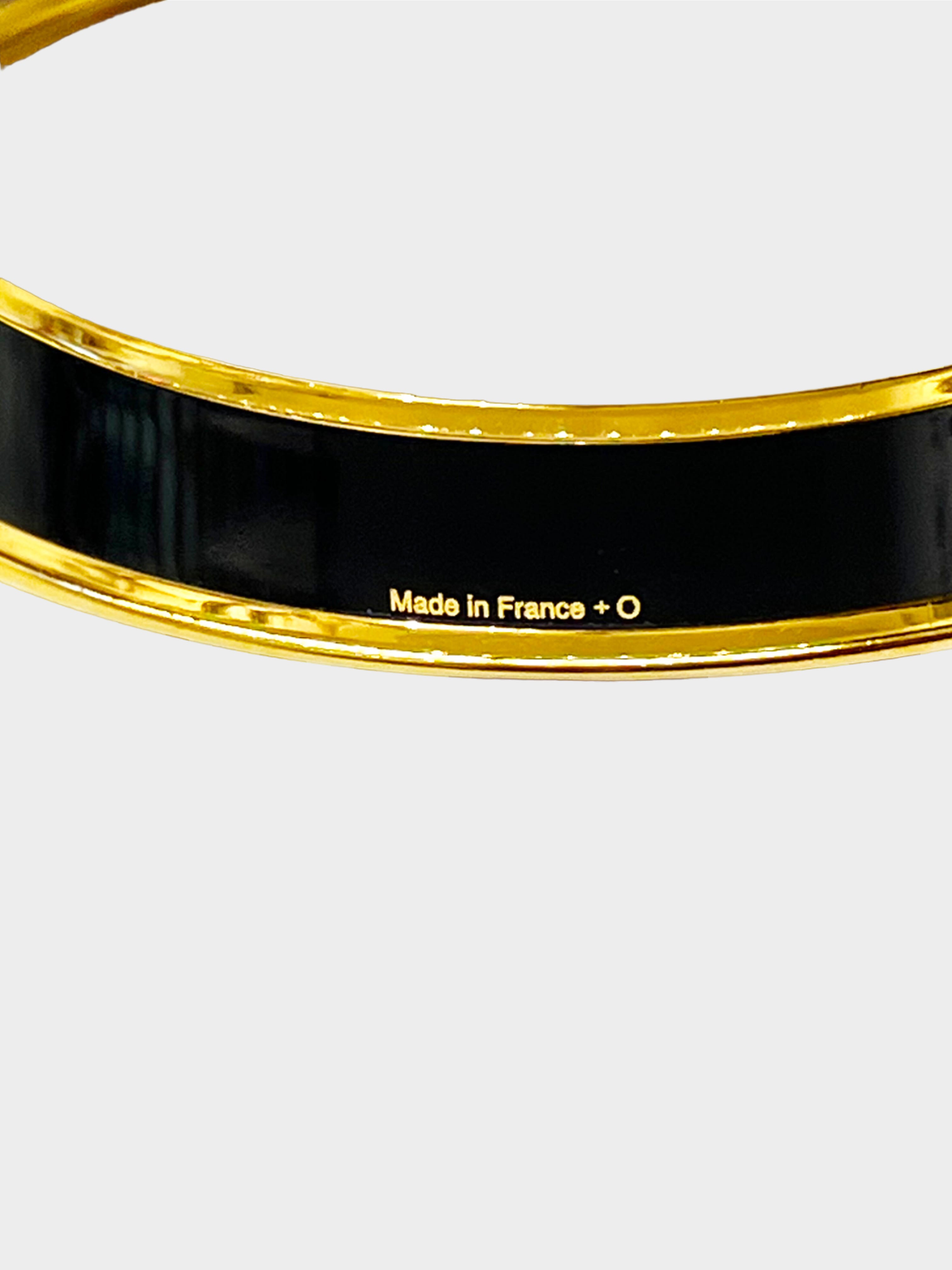 Hermès 2010s Black Enamel Caléche Gold Plated Bangle