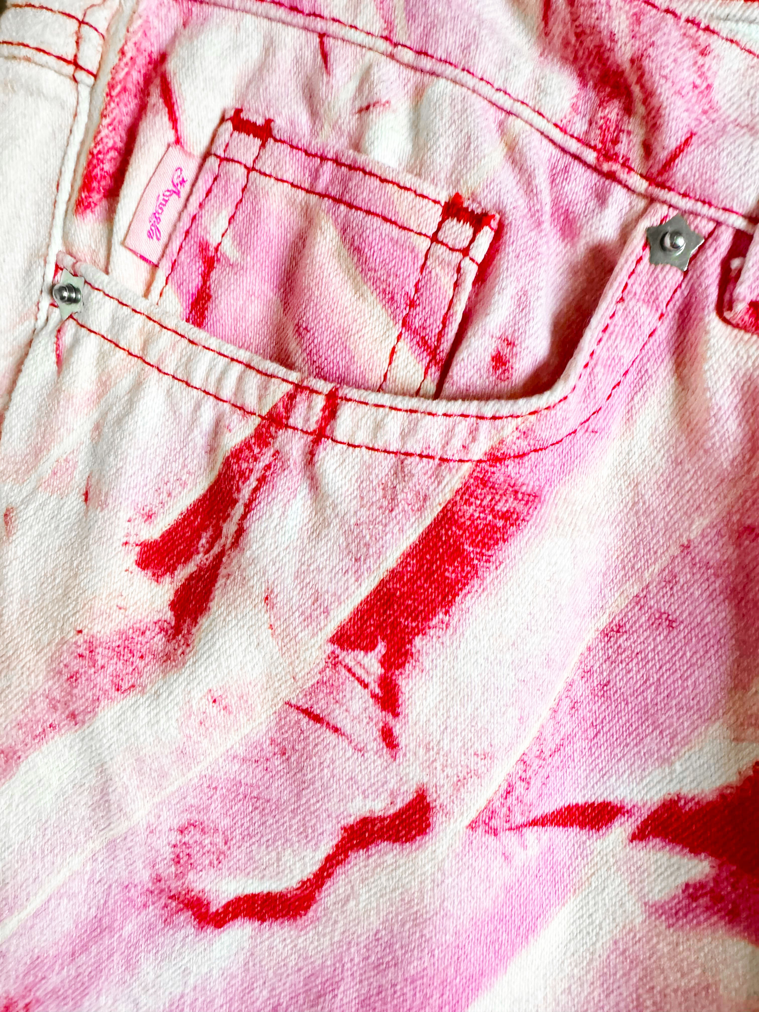 Roberto Cavalli 2000s Pink Feather Print Jeans