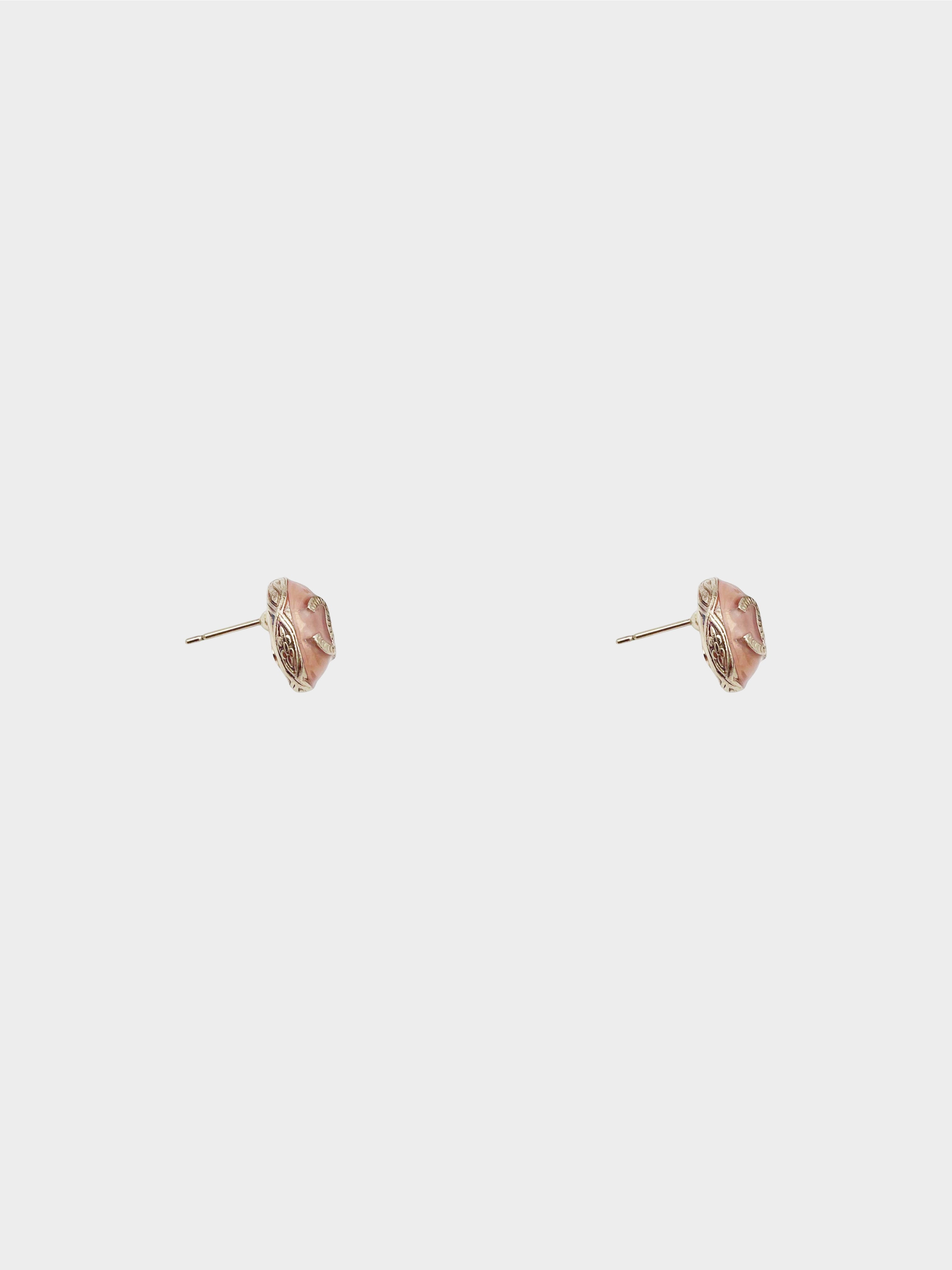 Chanel 2018 Pink Resin CC Oval Stud Earrings