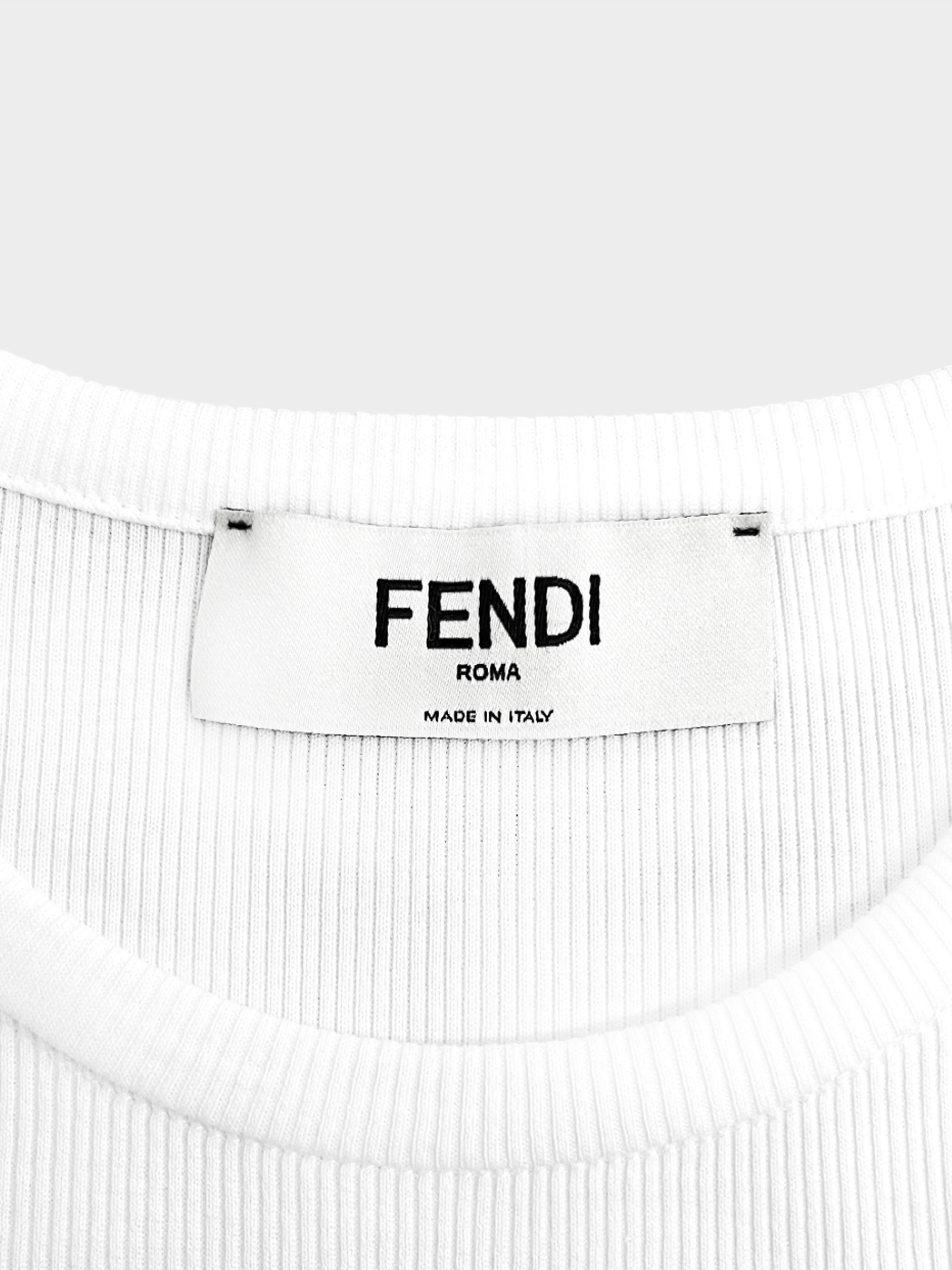 Fendi 2023 White Ribbed Cropped T-Shirt