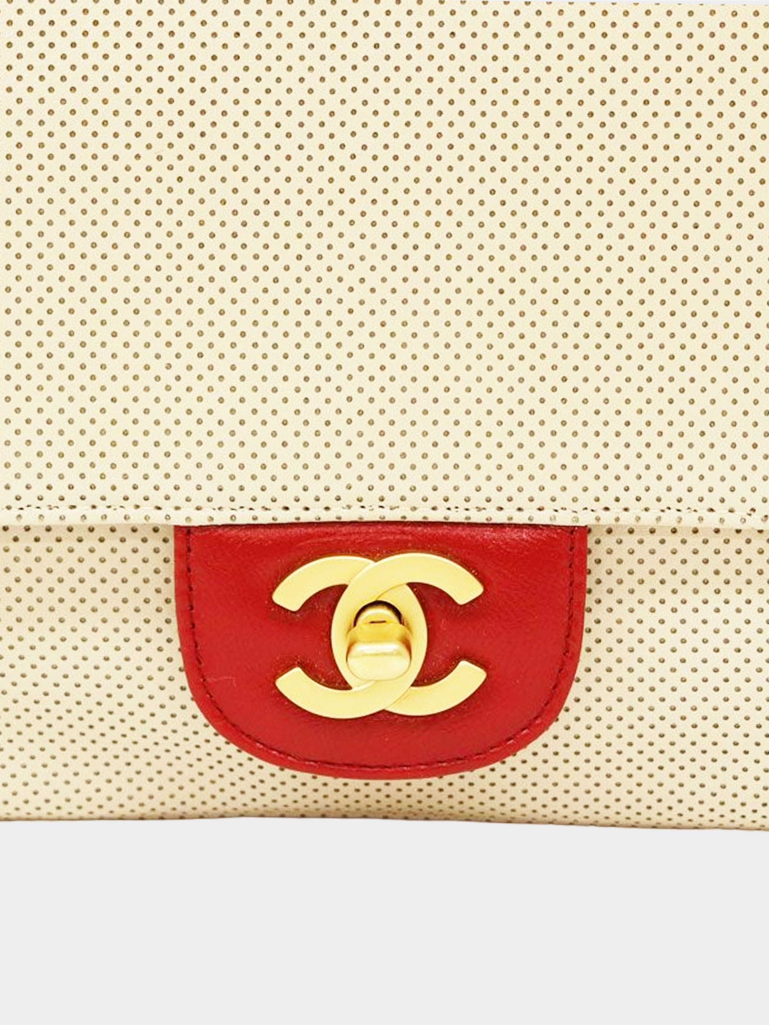 Chanel 2000 Beige and Red Perforated Flap Bag