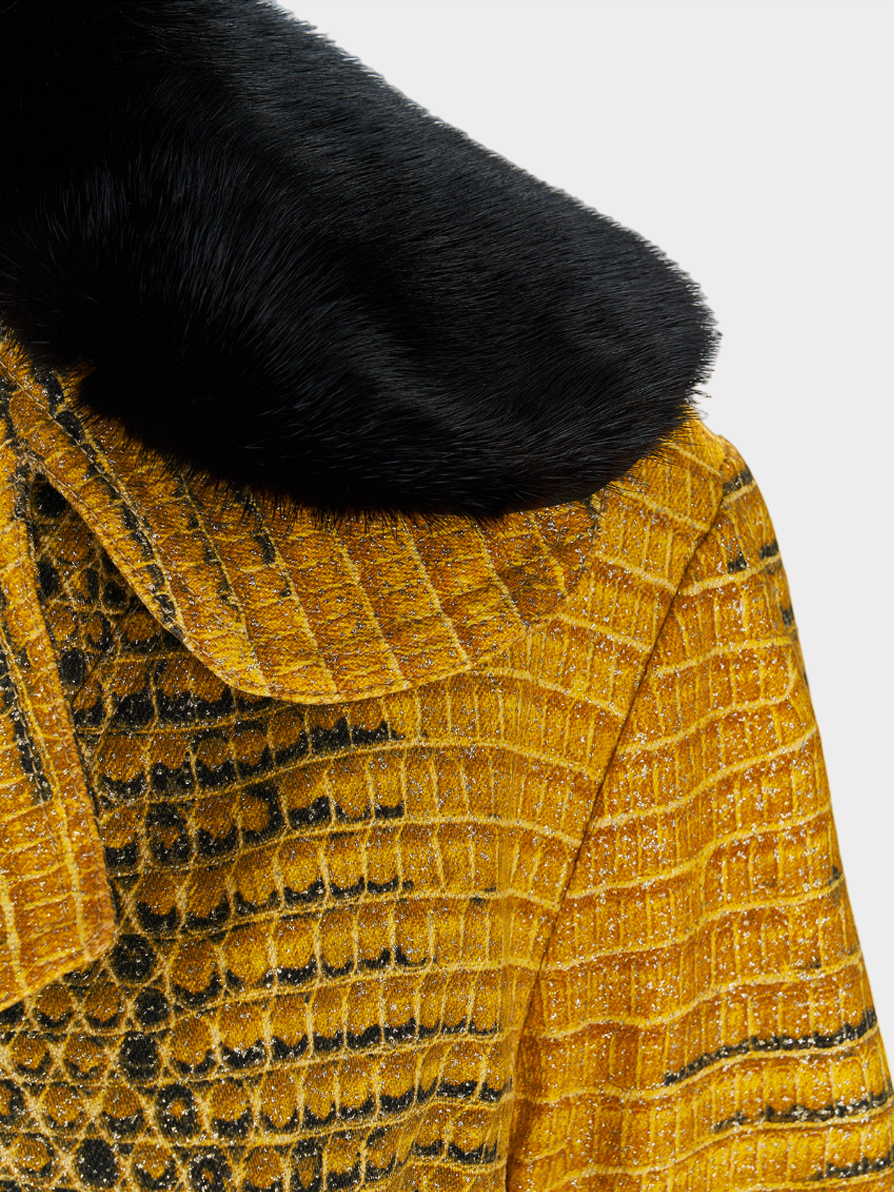 Roberto Cavalli 2000s Snakeskin Denim Jacket with Fur Collar