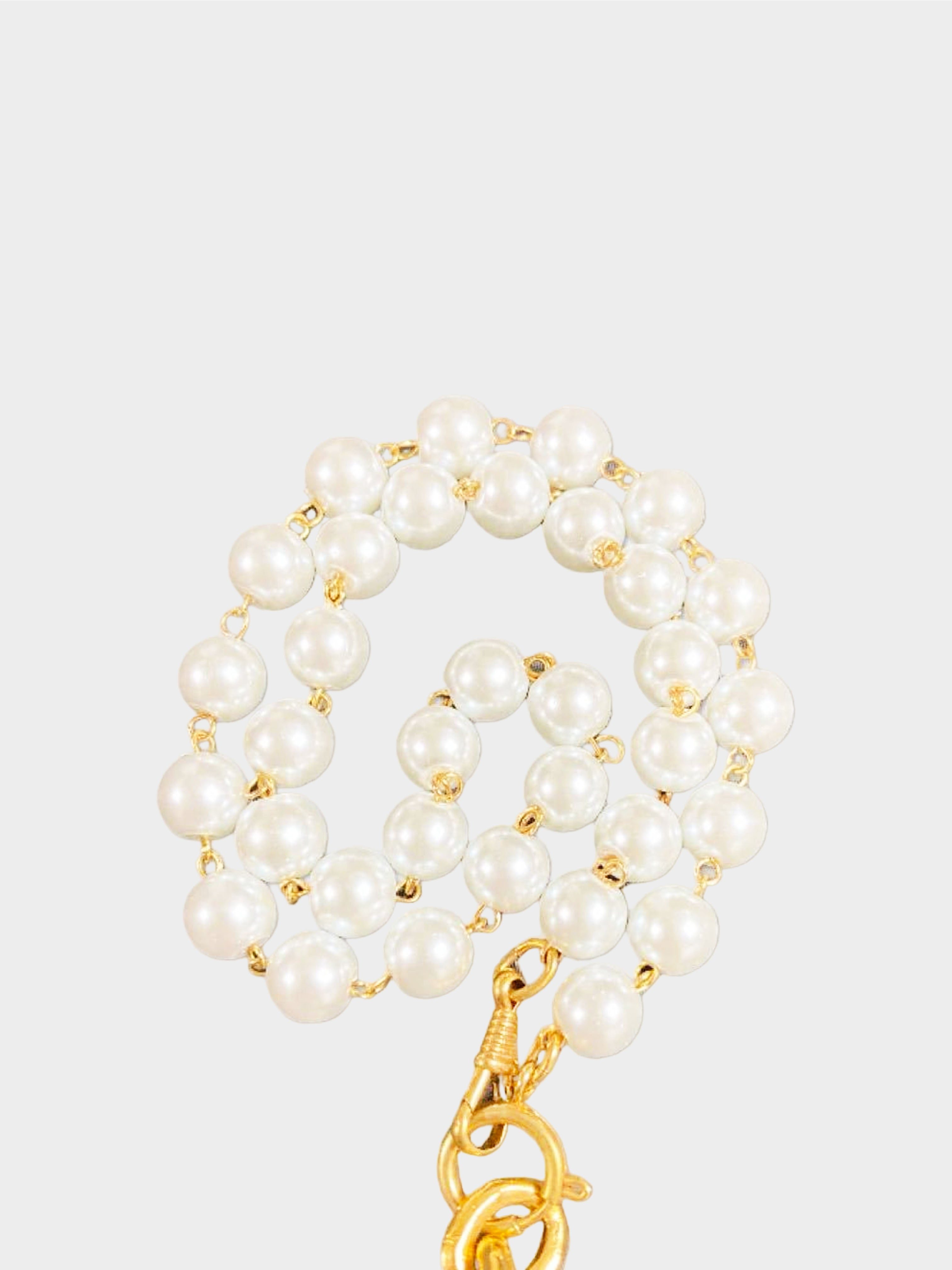 Chanel 1980s Diamond Pendant Pearl Necklace
