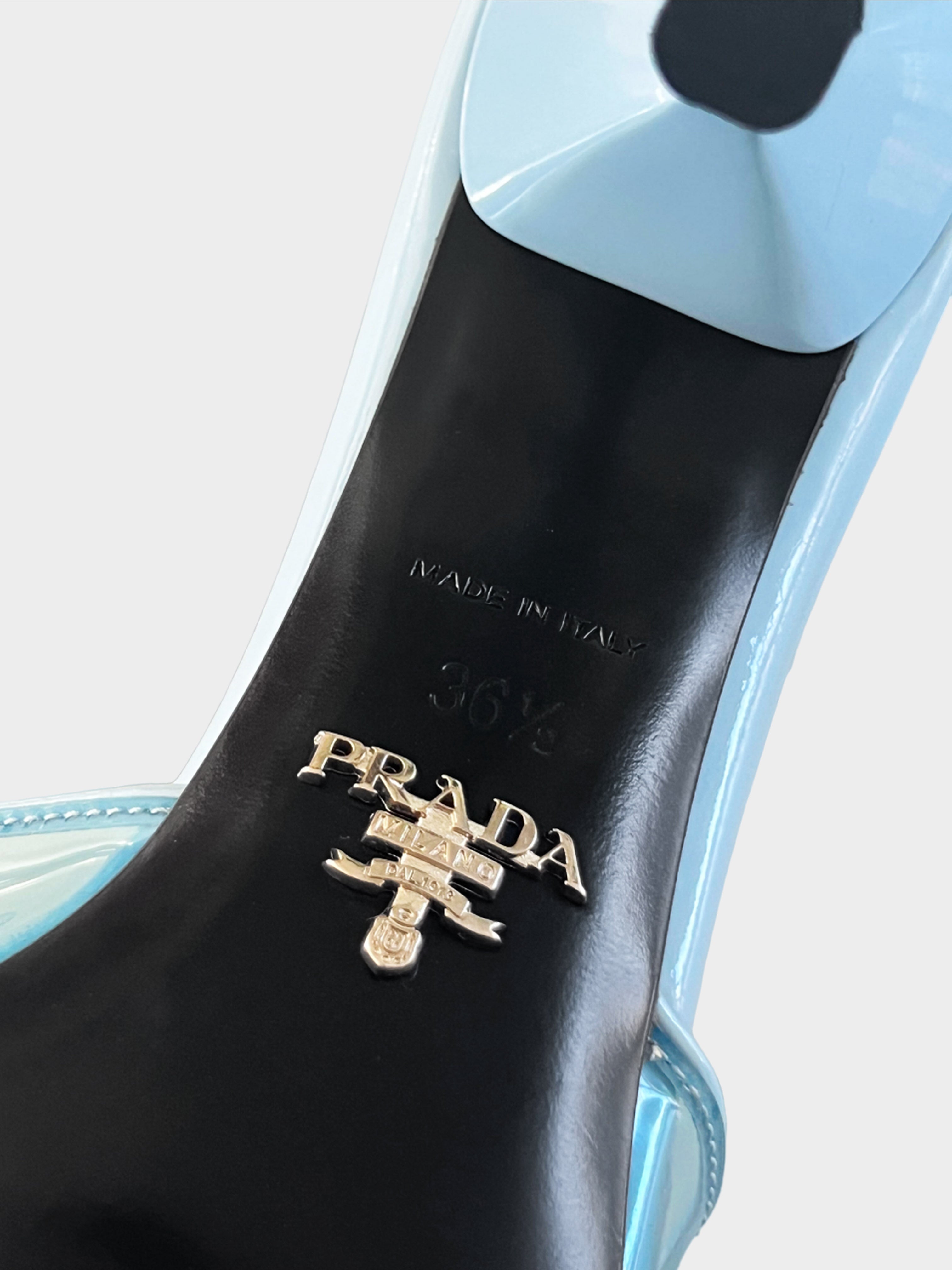 Prada FW 2022 Blue Leather-trimmed PVC Heeled Mules
