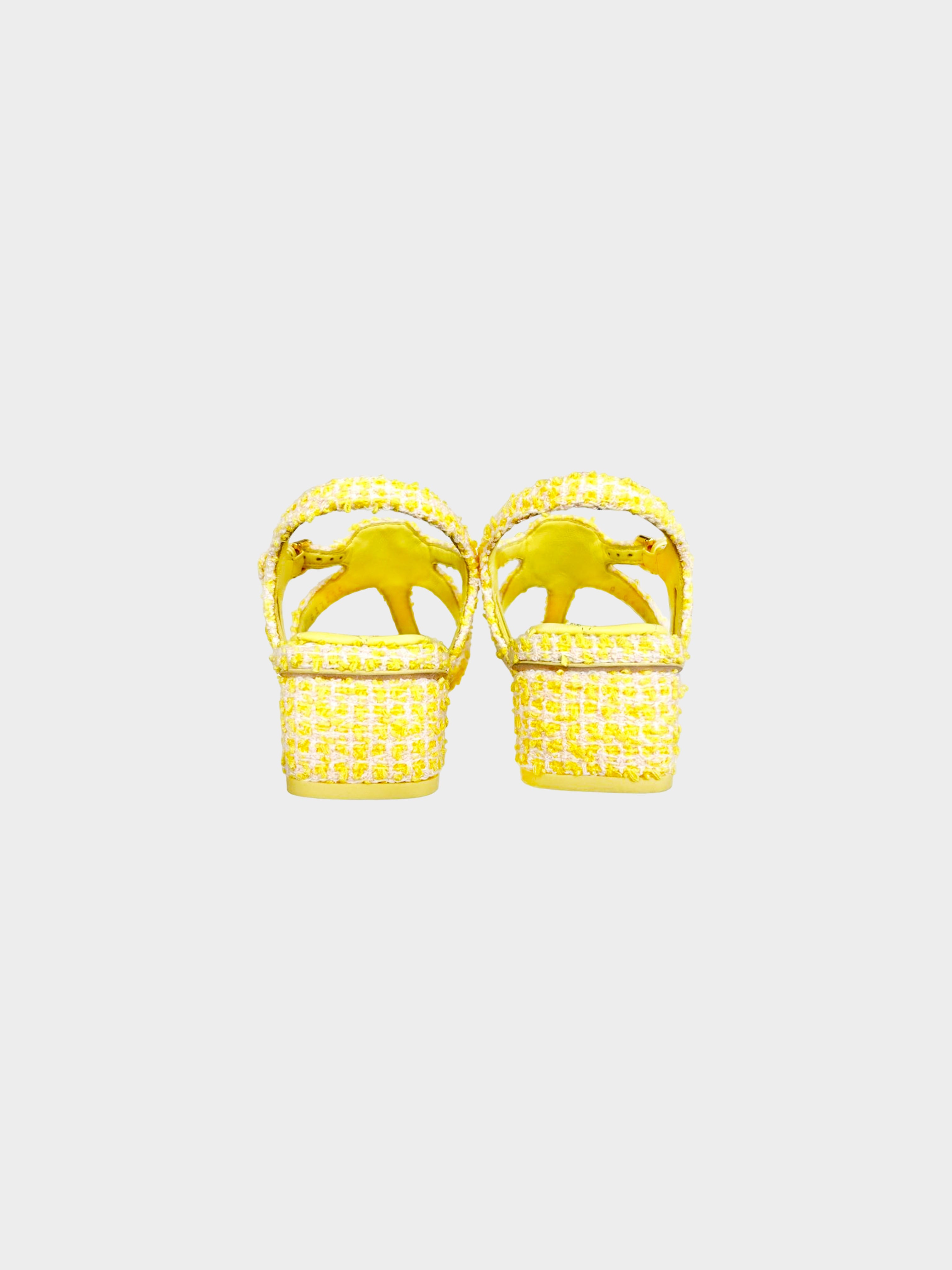 Chanel SS 2021 Yellow Tweed Sandals
