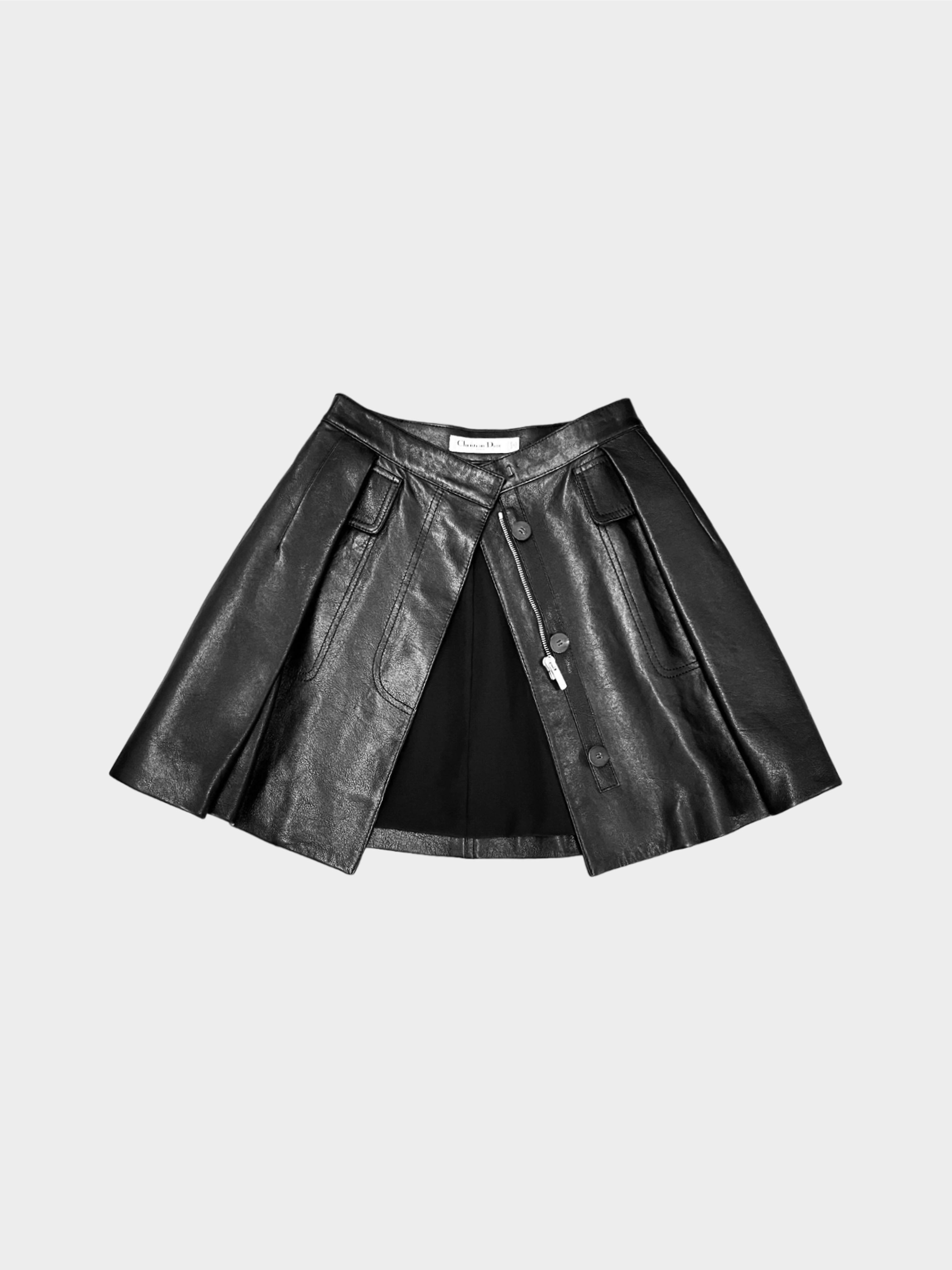 Christian Dior 2020 Black Lambskin Leather Mini Skirt with Pockets