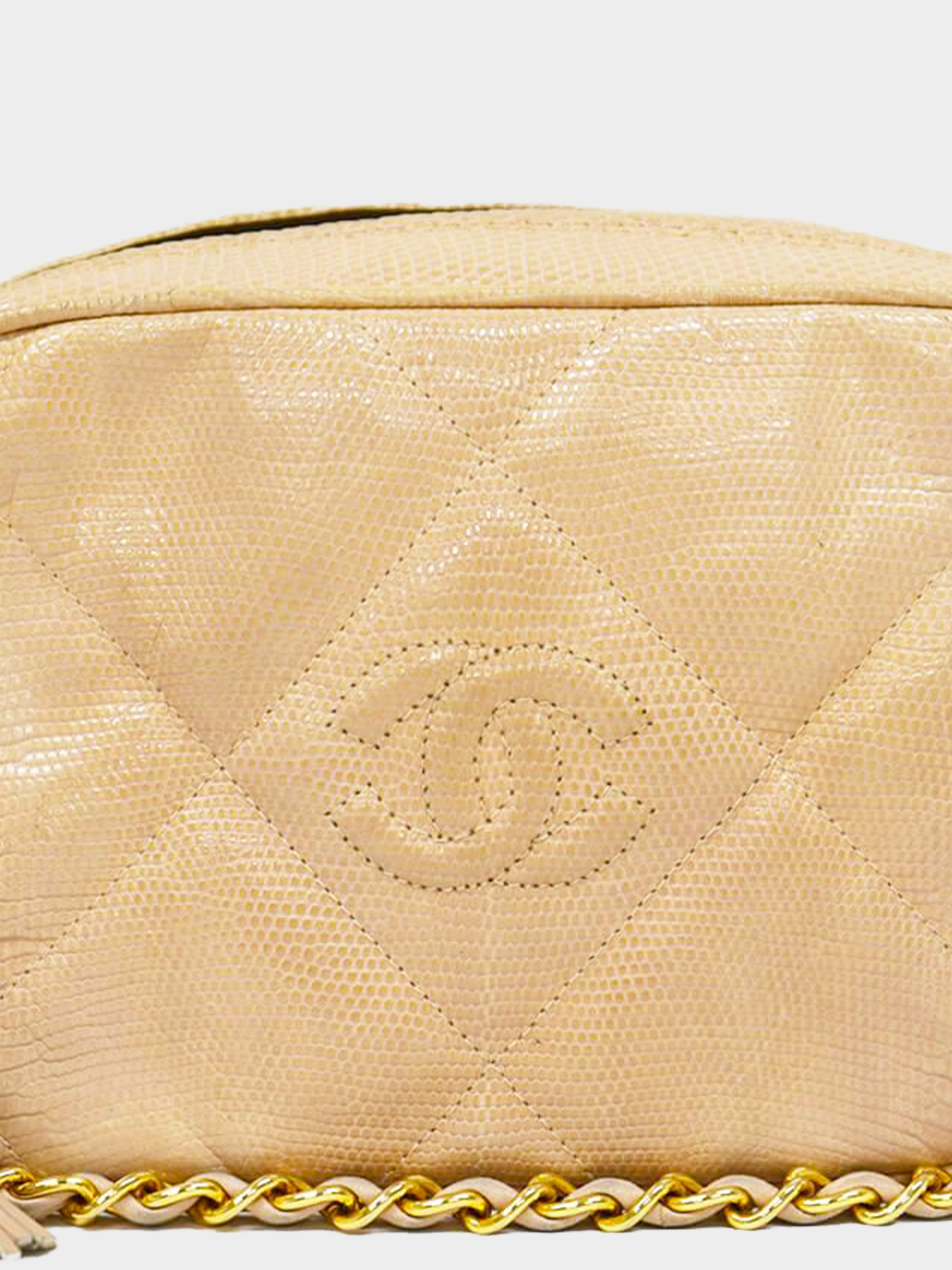 Chanel 1985-1989 Beige Lizard Quilted Tassel Camera Bag · INTO