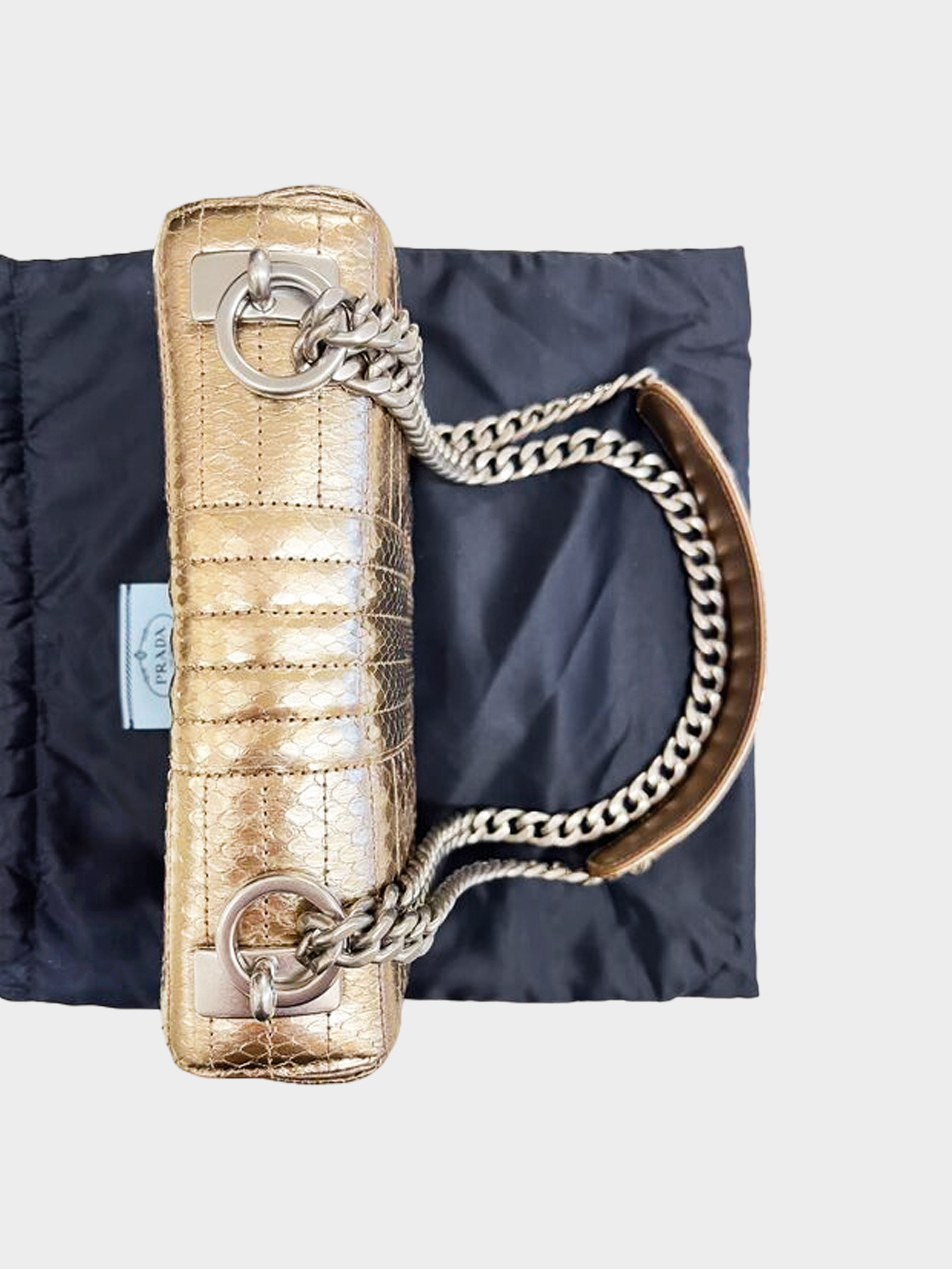 Prada 2010s Gold Python Leather Diagramme Shoulder Bag