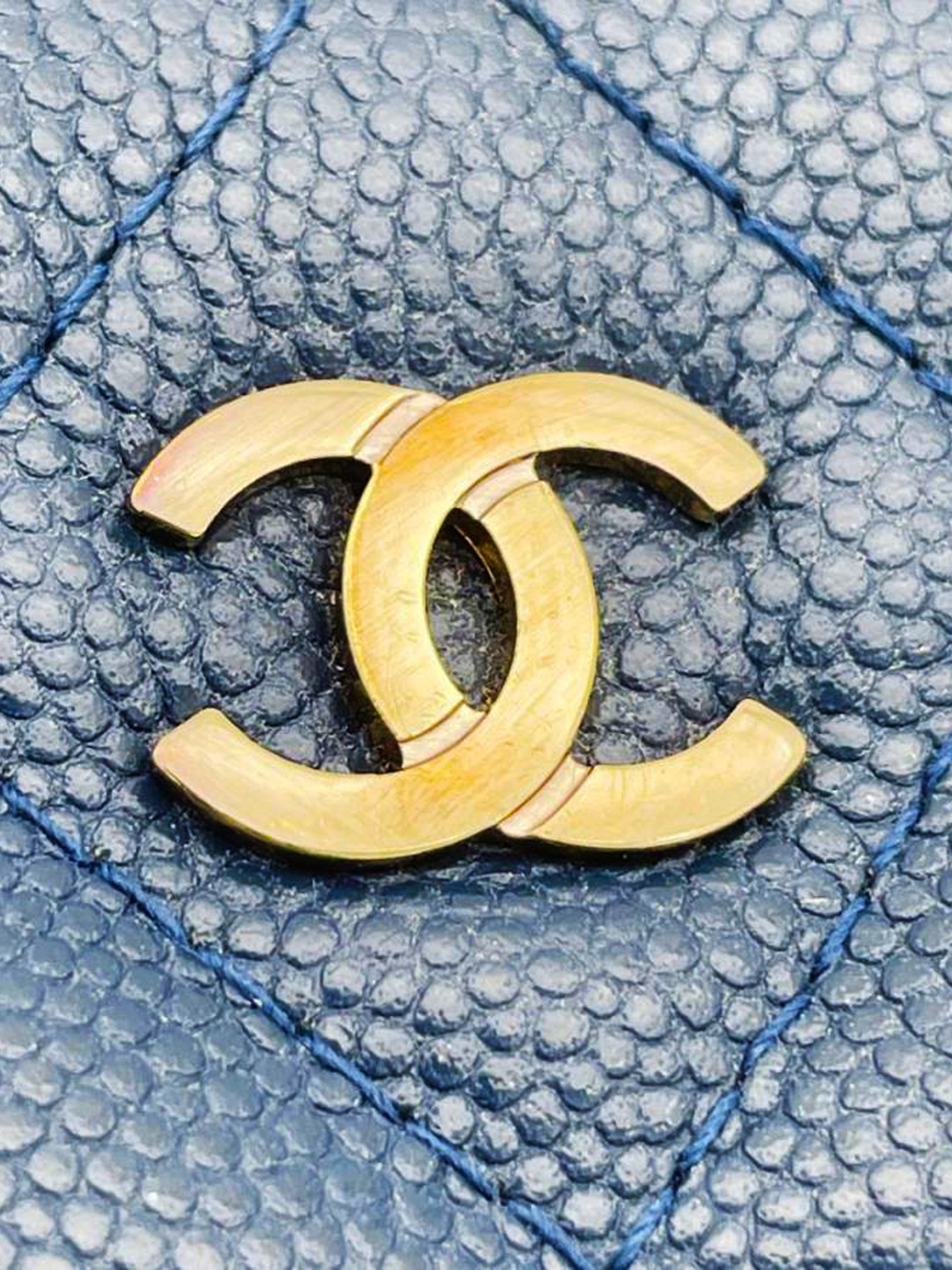 Chanel 2016 Blue Caviar Double Zip Wallet on a Chain · INTO