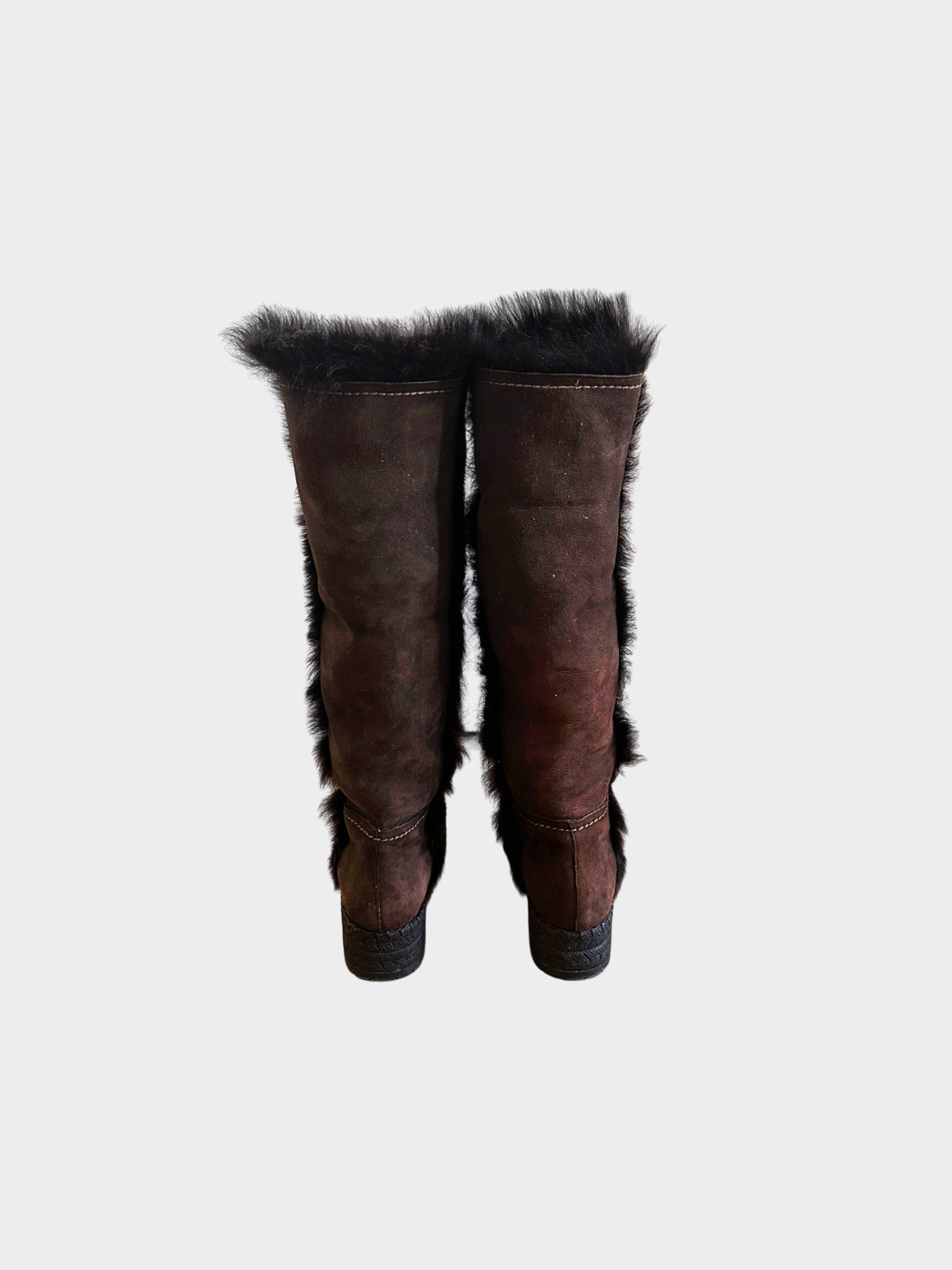 Prada 2000s Fur Lined Suede Knee Boots