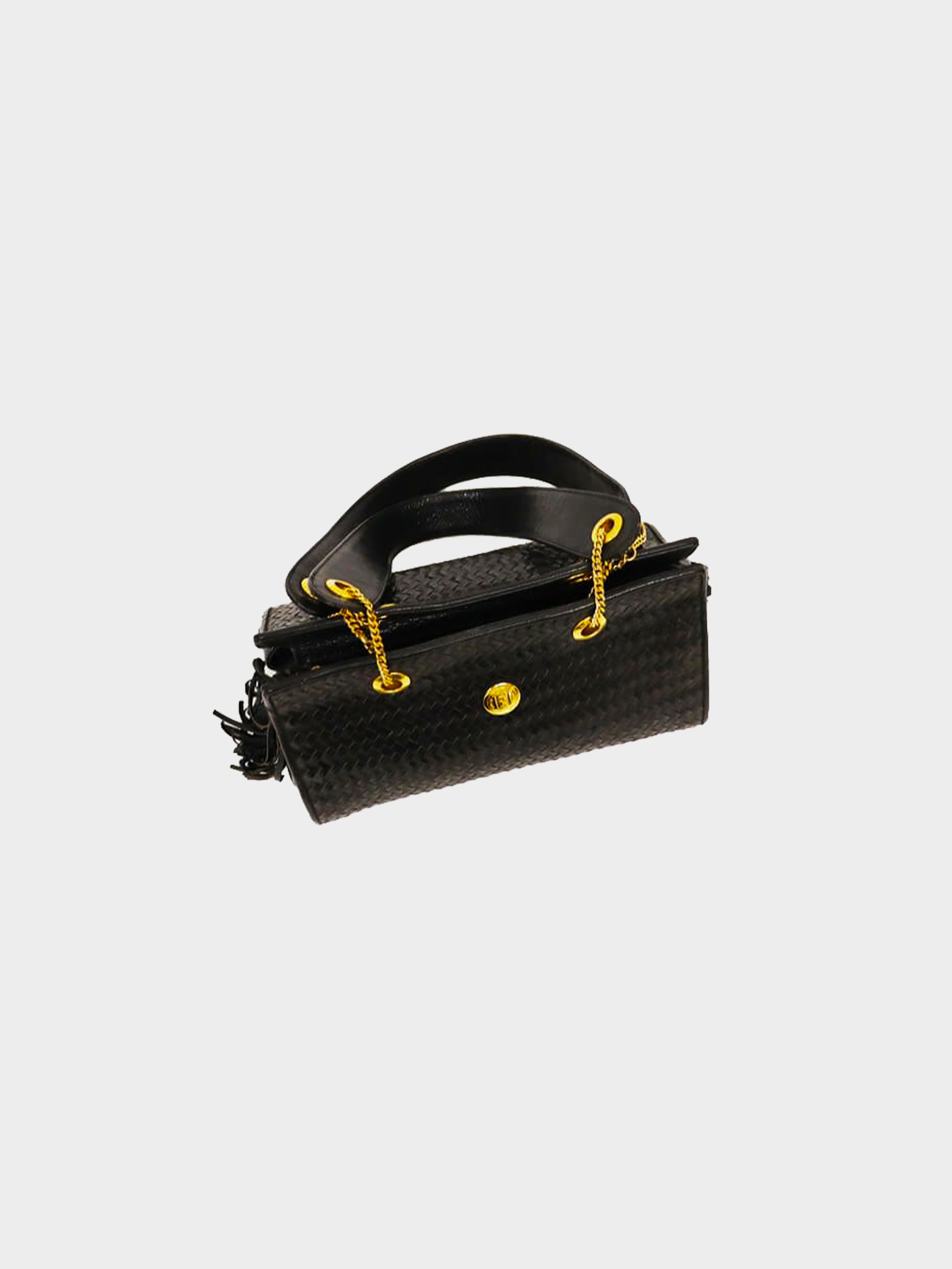 Fendi 1980s Black Leather Woven Bag · INTO
