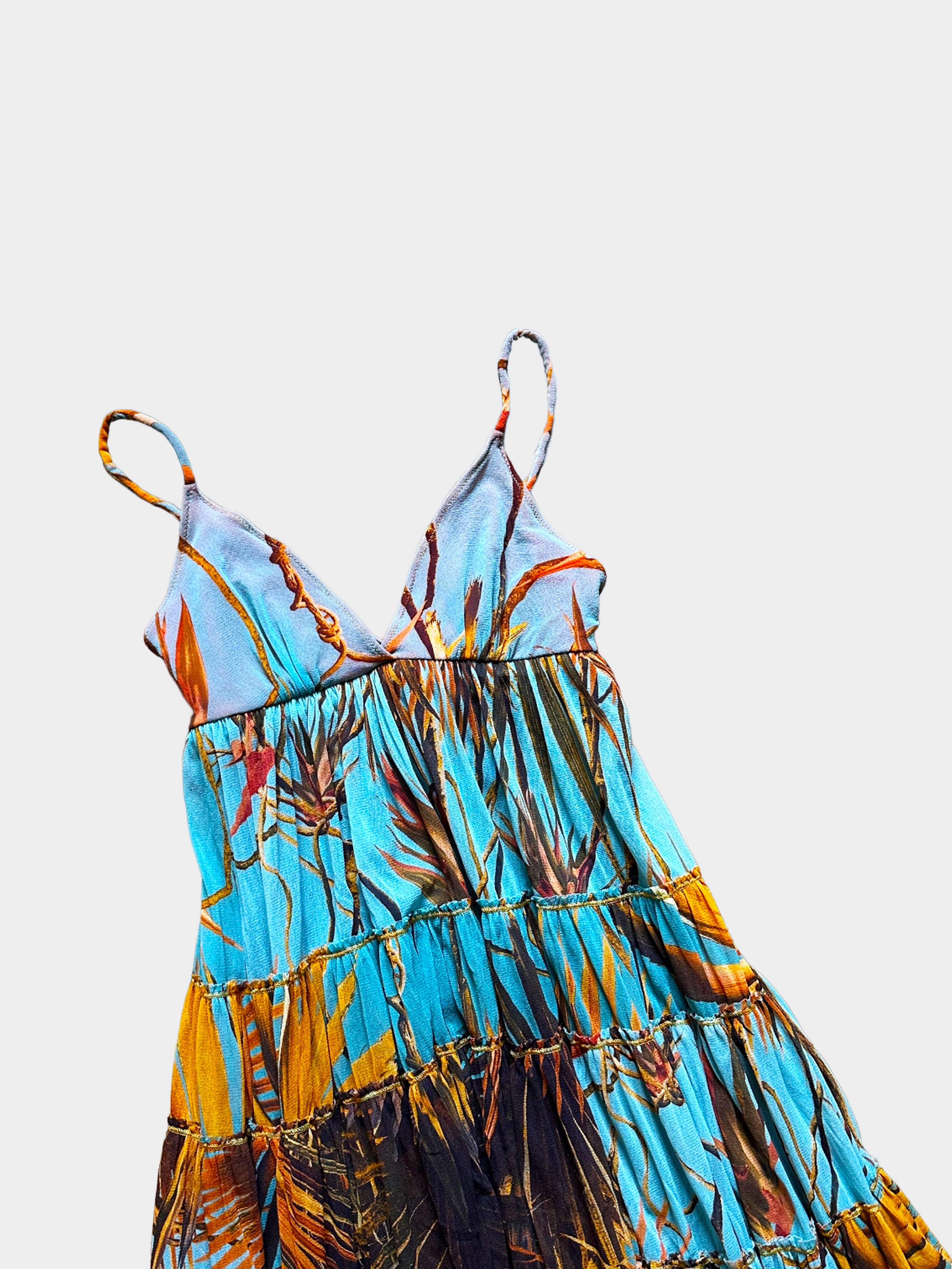 Jean Paul Gaultier Early 2000s Blue Layered Palm Print Mesh Dress