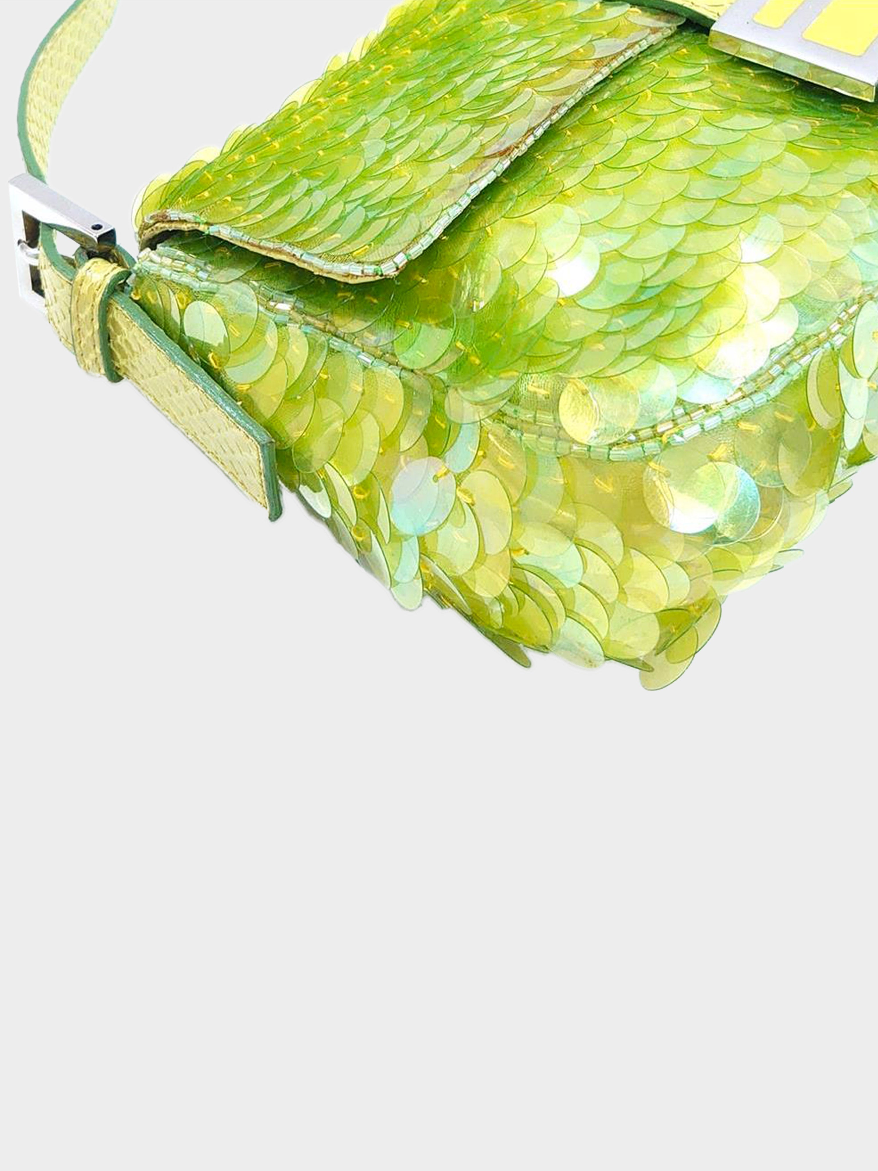Fendi 2000s Rare Green Python and Aurora Sequin Beaded Baguette