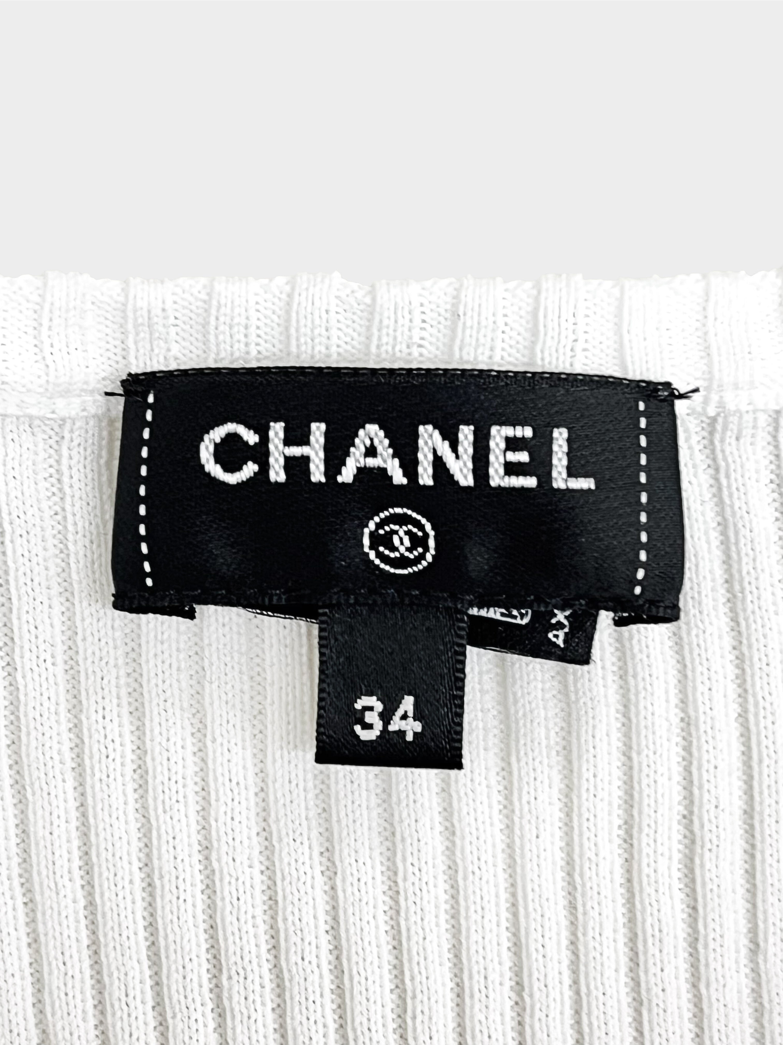 Chanel FW 2001 White Quilted Pattern Cotton Knit Top