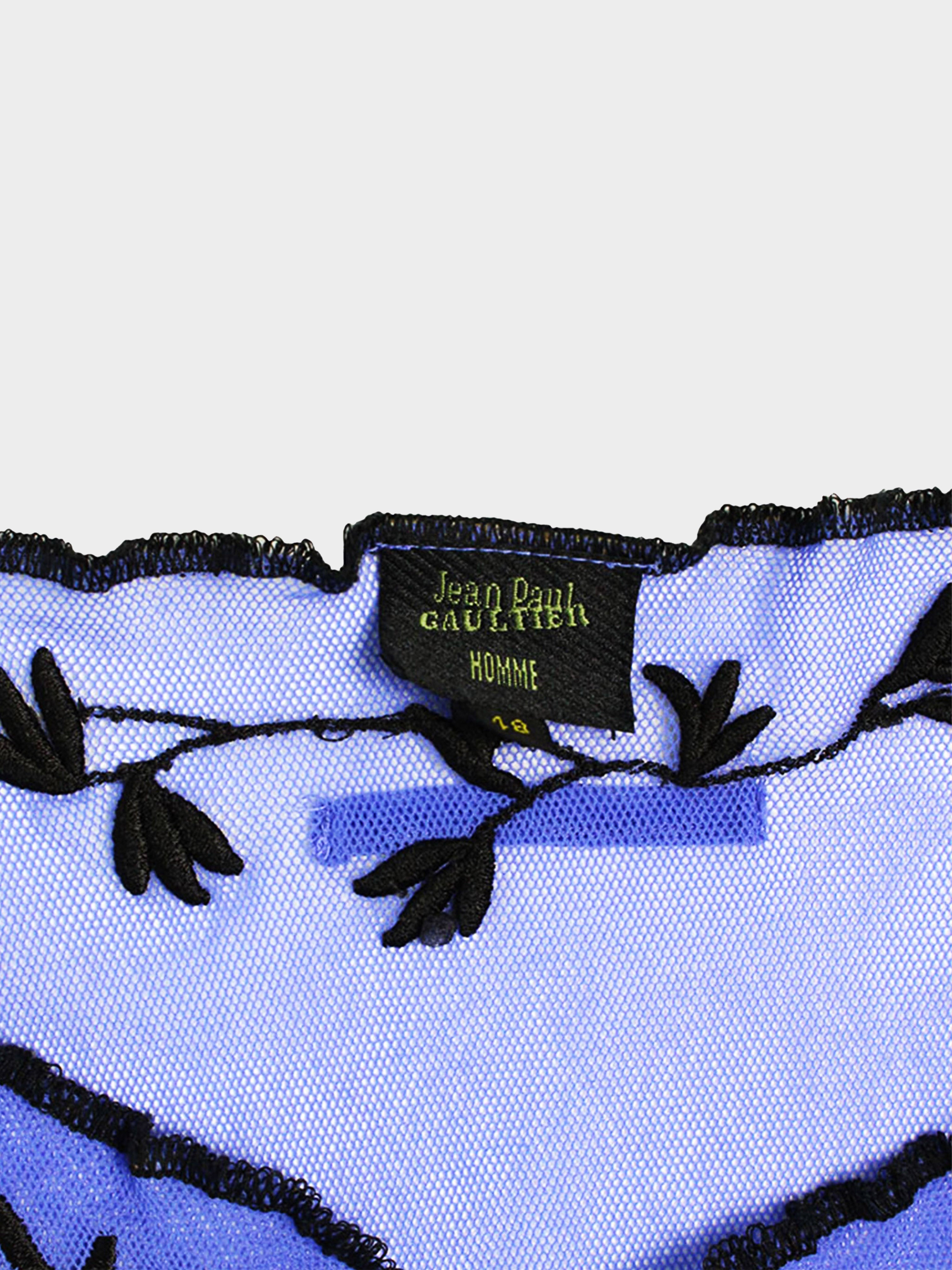 Jean Paul Gaultier 1990s Embroidered Purple Mesh Top
