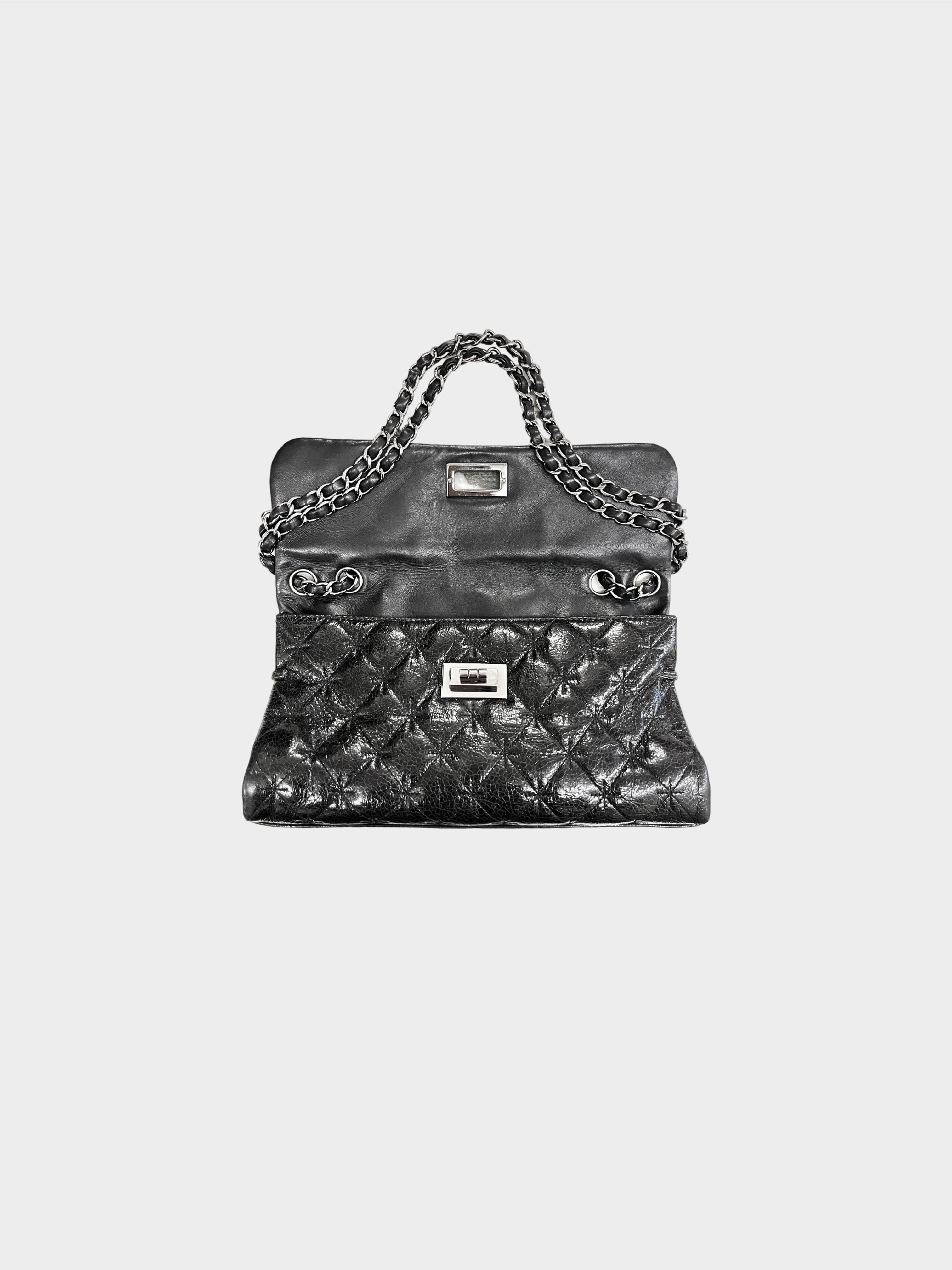 Chanel 2005 Black Glazed Calfskin Mademoiselle Reissue Medium Flap Bag