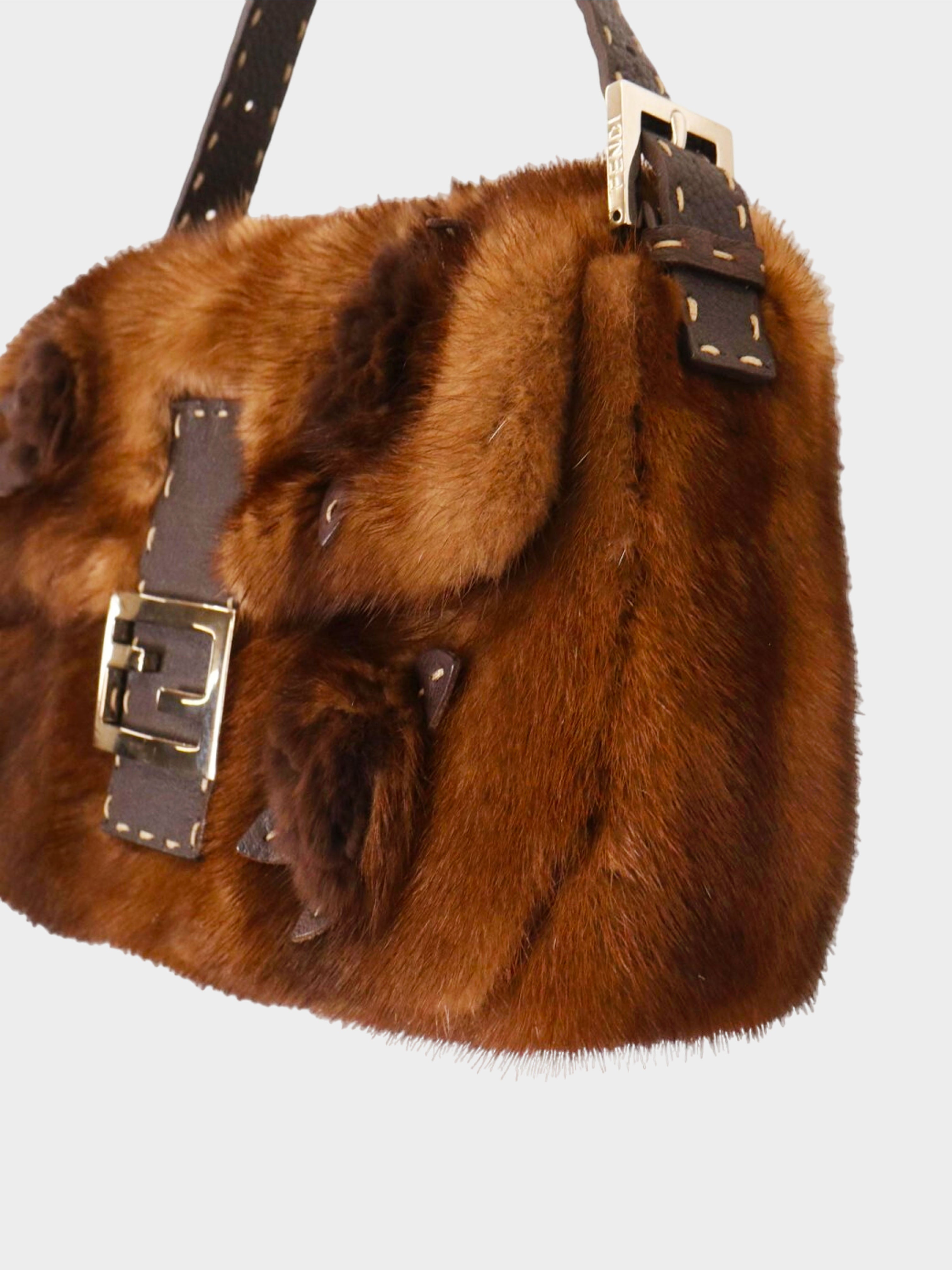 Fendi 2008 Brown Selleria Mink Fur Baguette