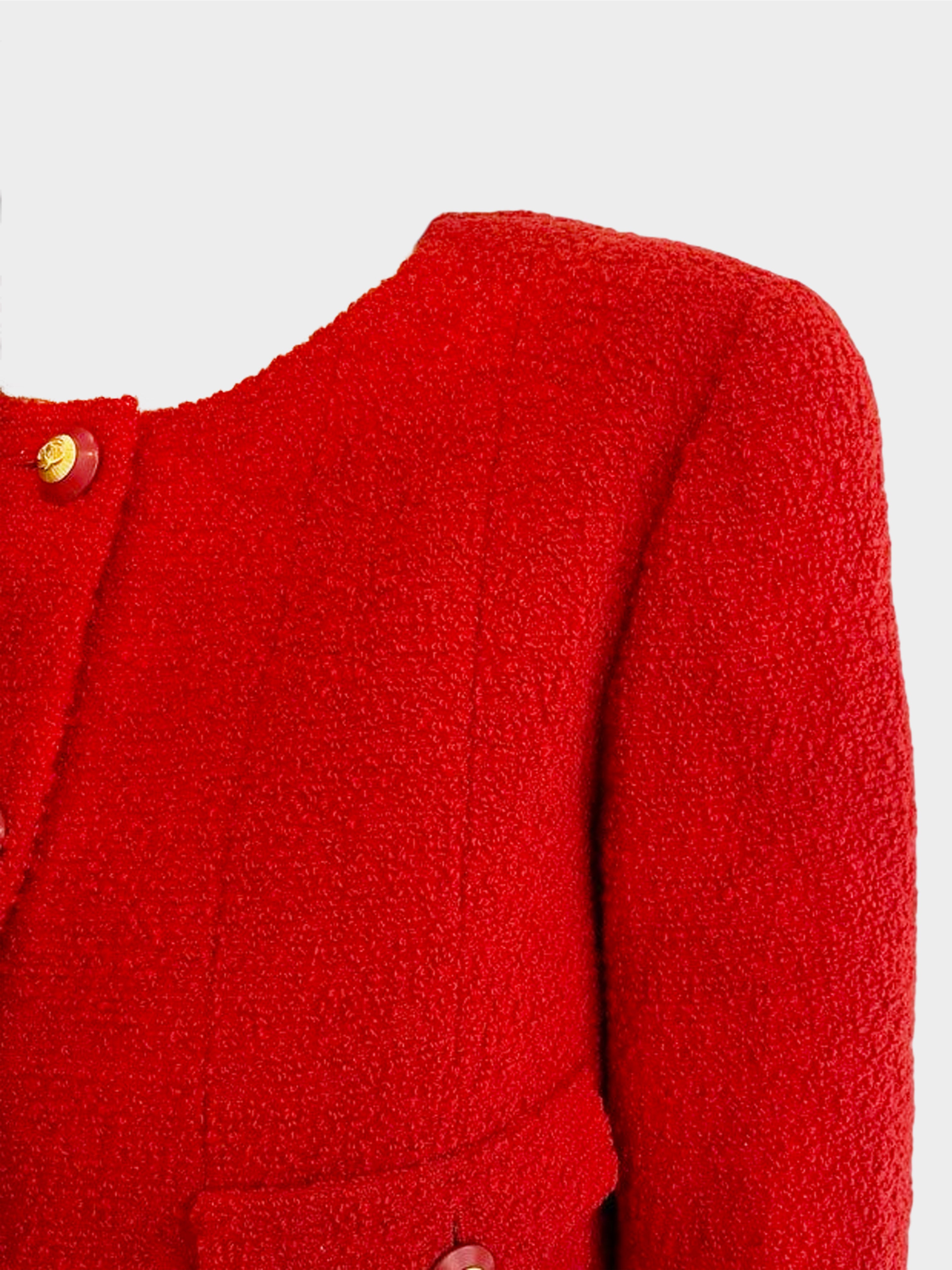 Chanel Fall 1993 Red COCO Button Tweed Jacket