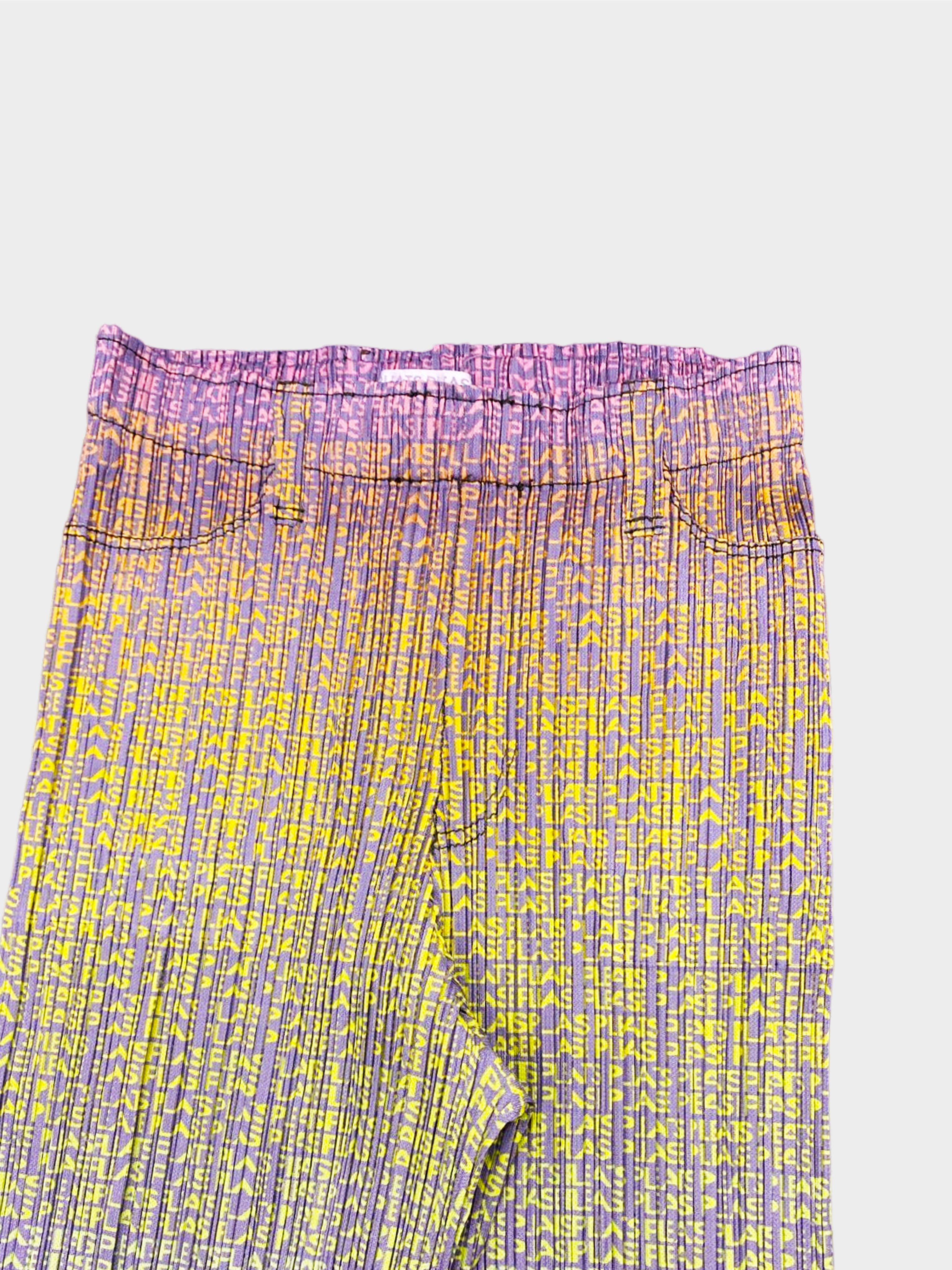 Issey Miyake 2006 Rare Pleats Please Gradient All-over Logo Print Wide Pants