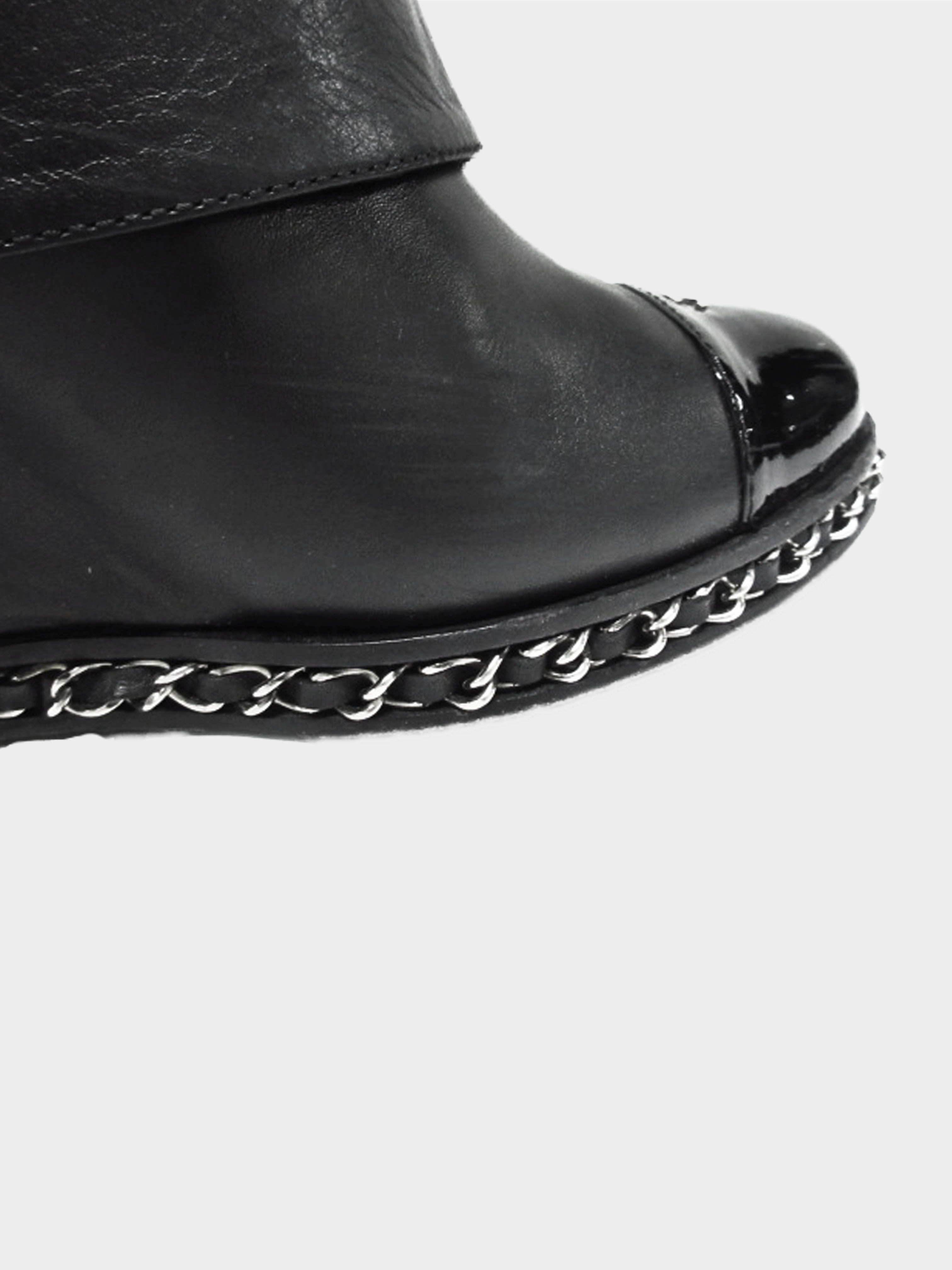 Chanel 2010s Black Leather Fold-over Wedged Long Boots