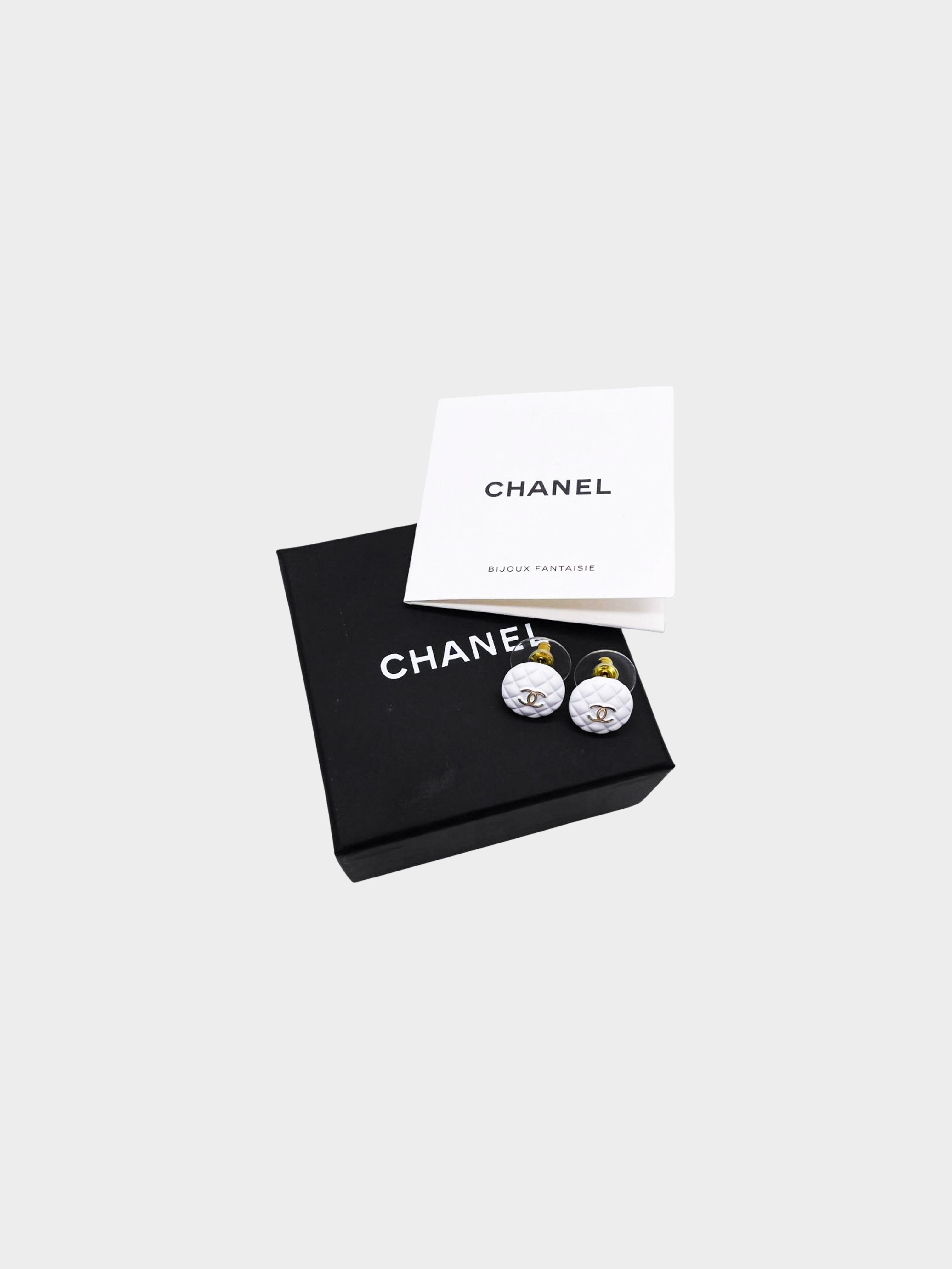 Chanel Fall 2019 White Quilted Coco Mark Stud Earring