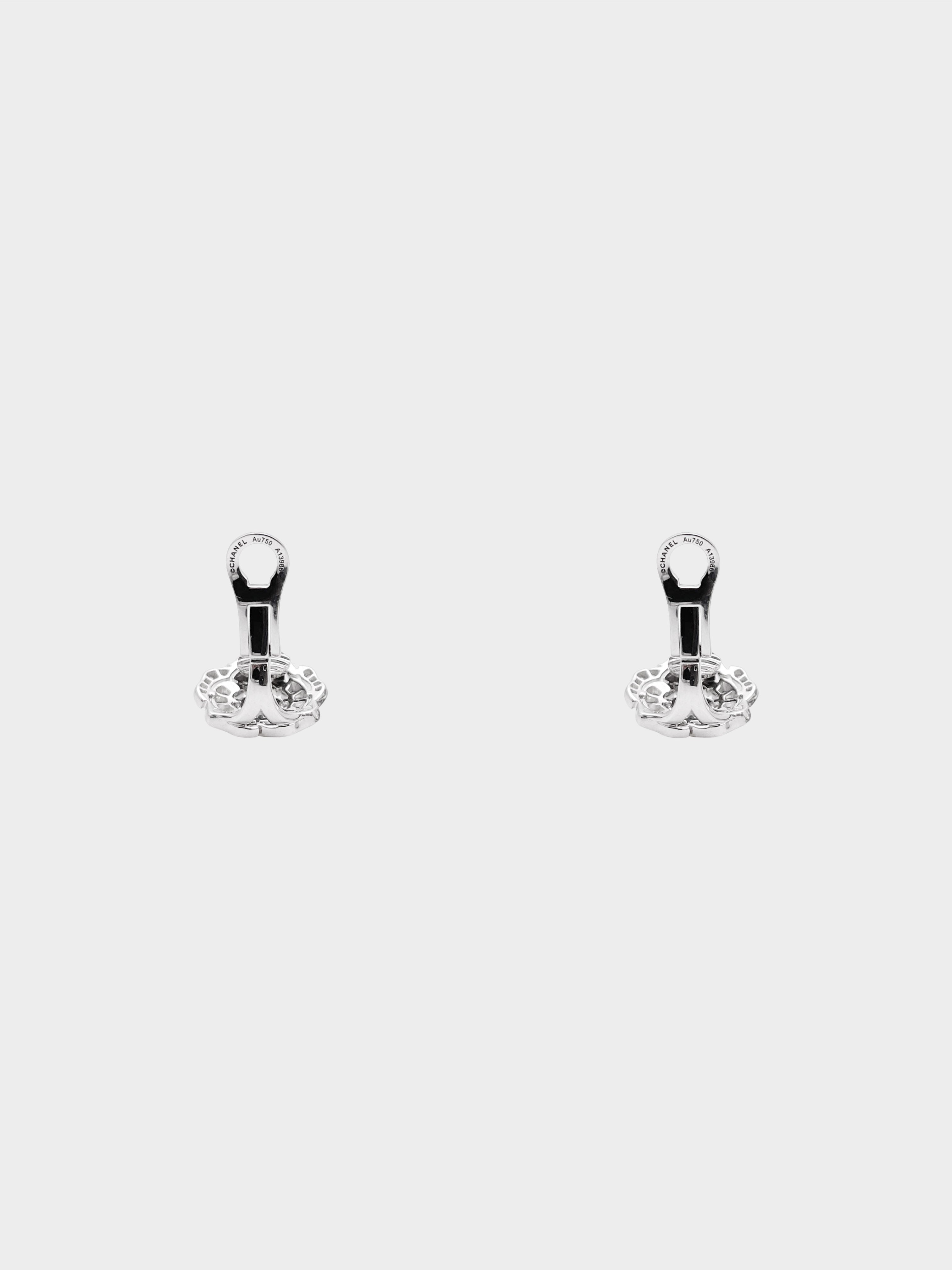 Chanel 2010s 18k White Gold Diamond Camellia Button Earrings · INTO