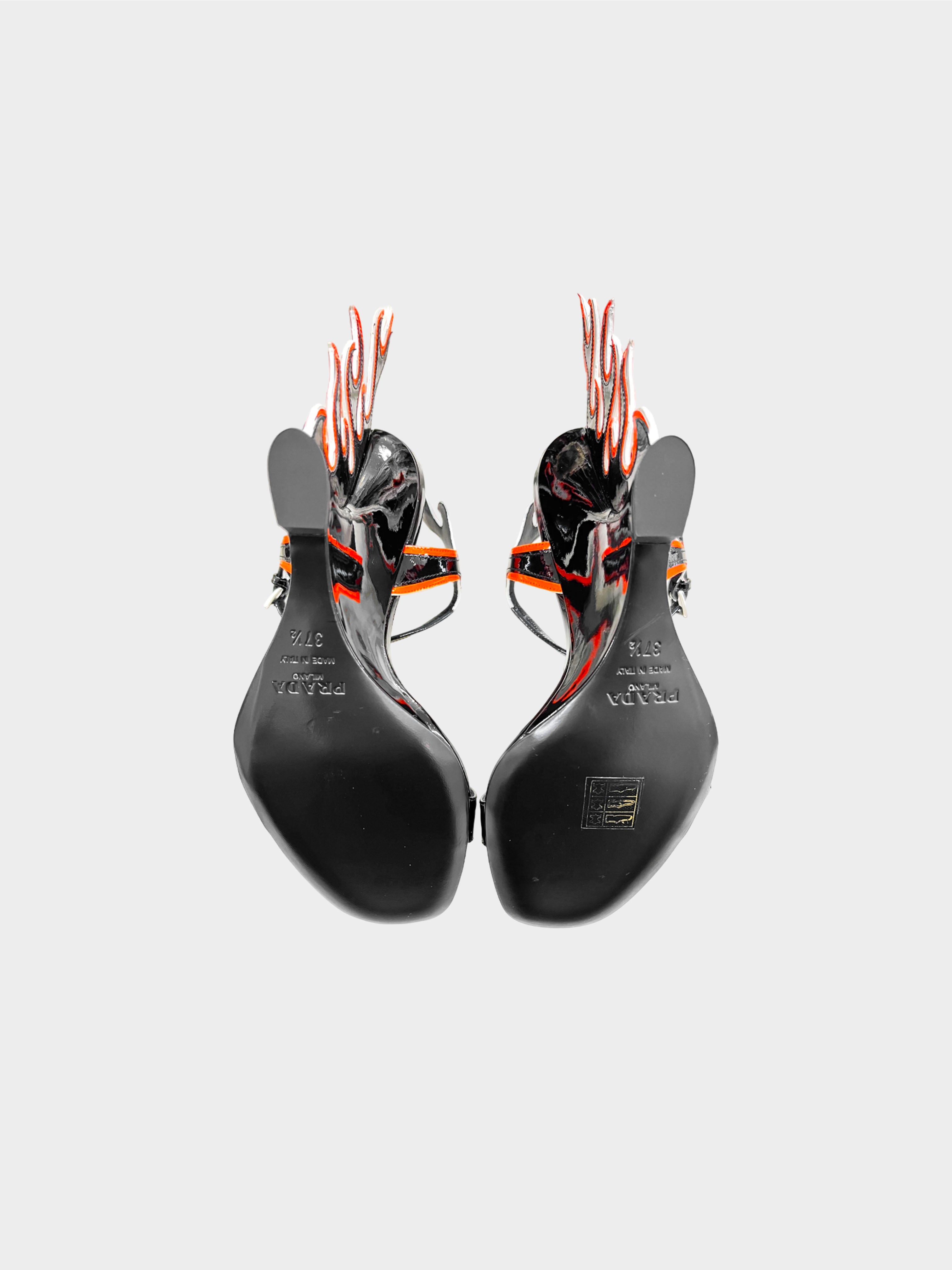 Prada 2018 Flame Patent Leather Wedge Sandals