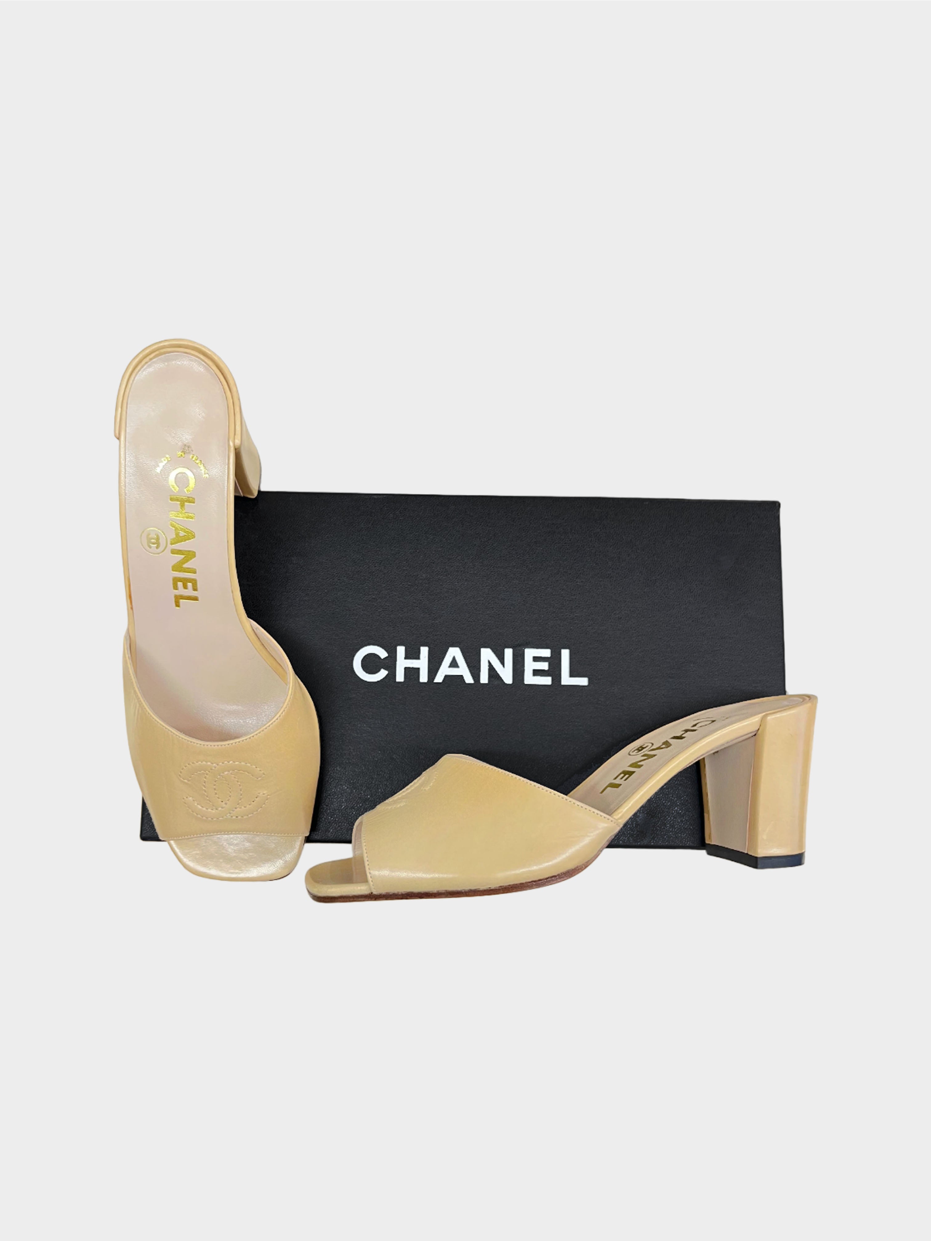 Chanel 2000s Beige CC Heeled Mules