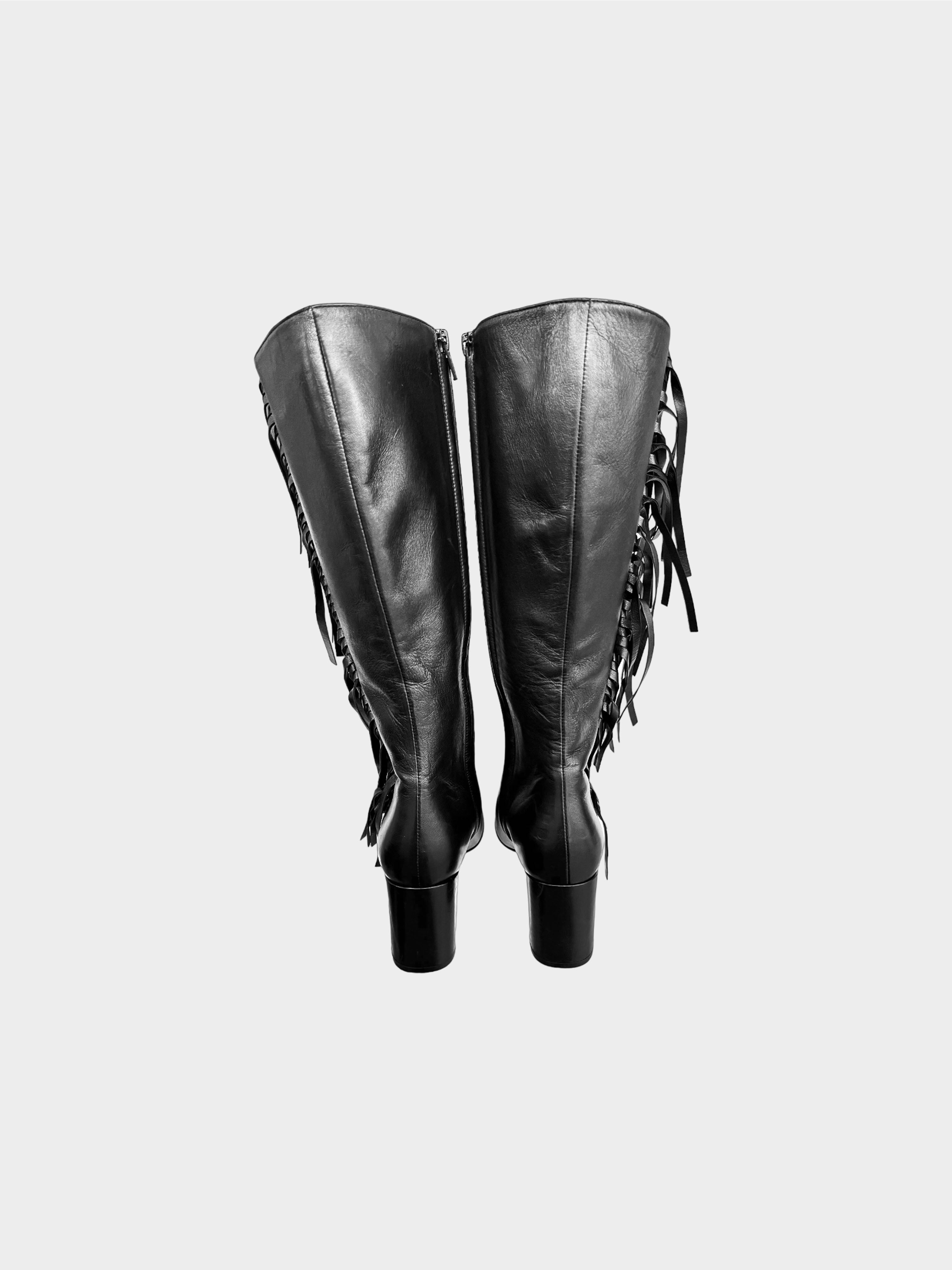 Saint Laurent 2010s Black Fringed Boots