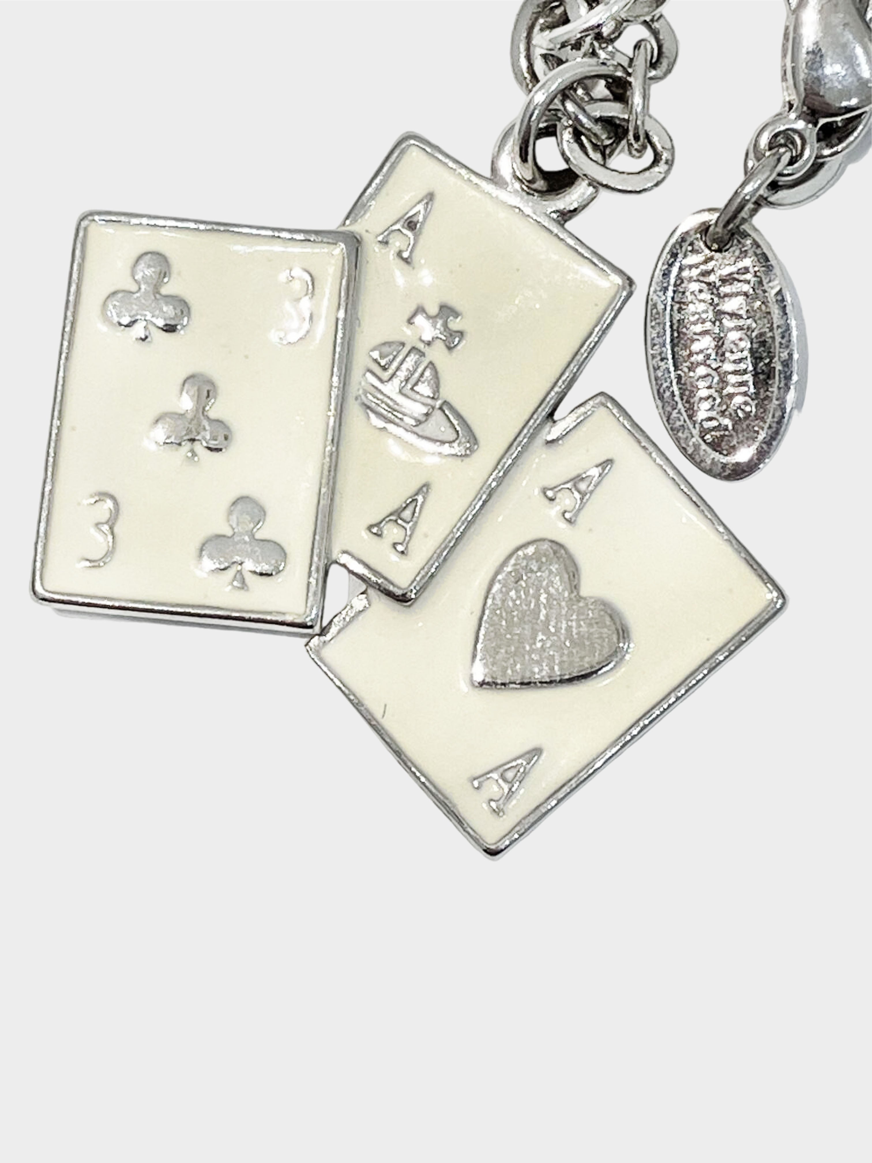Vivienne Westwood 2010s Silver and White Playing Cards Orb Necklace