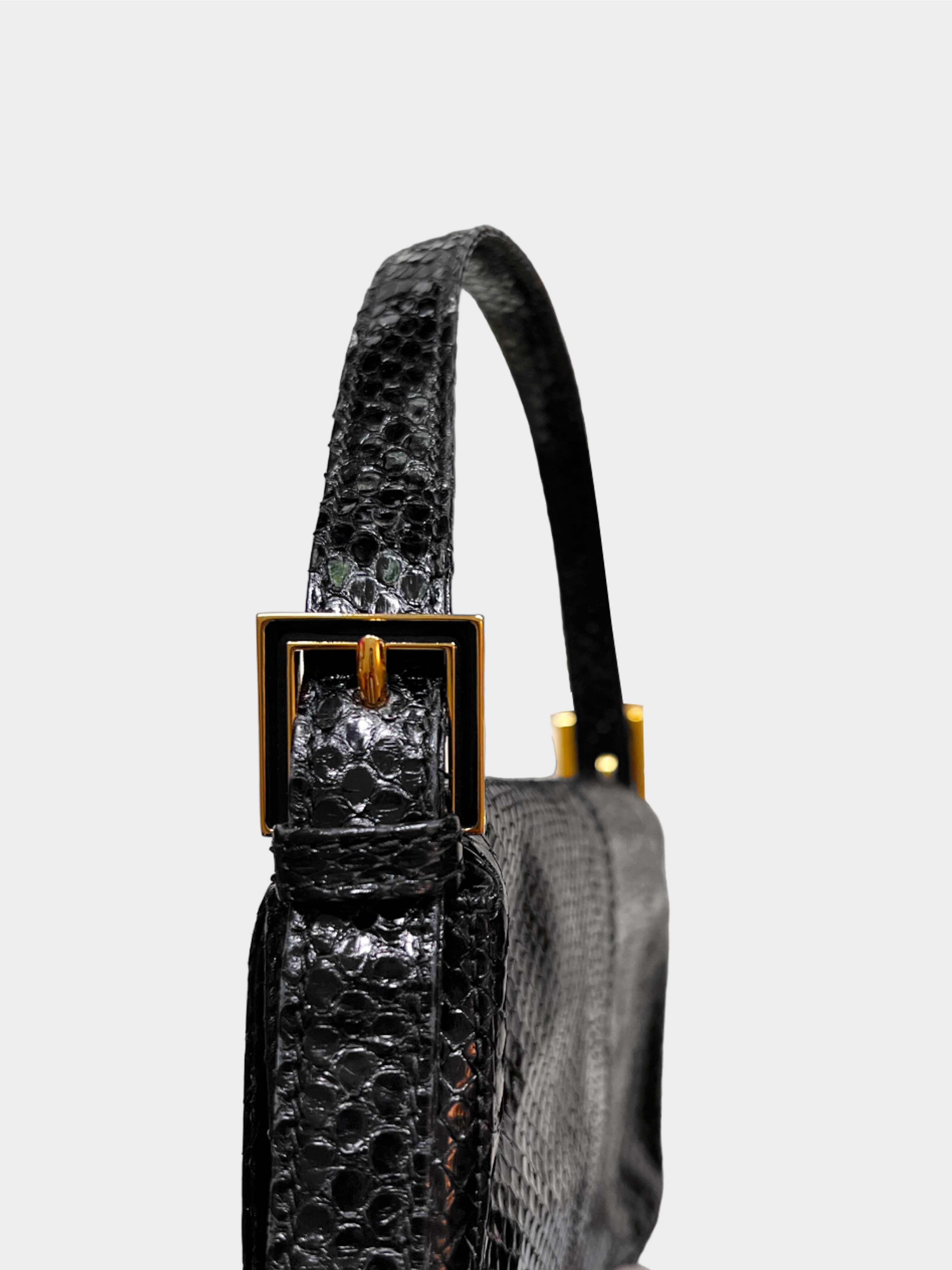 Fendi 2010s Limited Edition Black Snakeskin Baguette