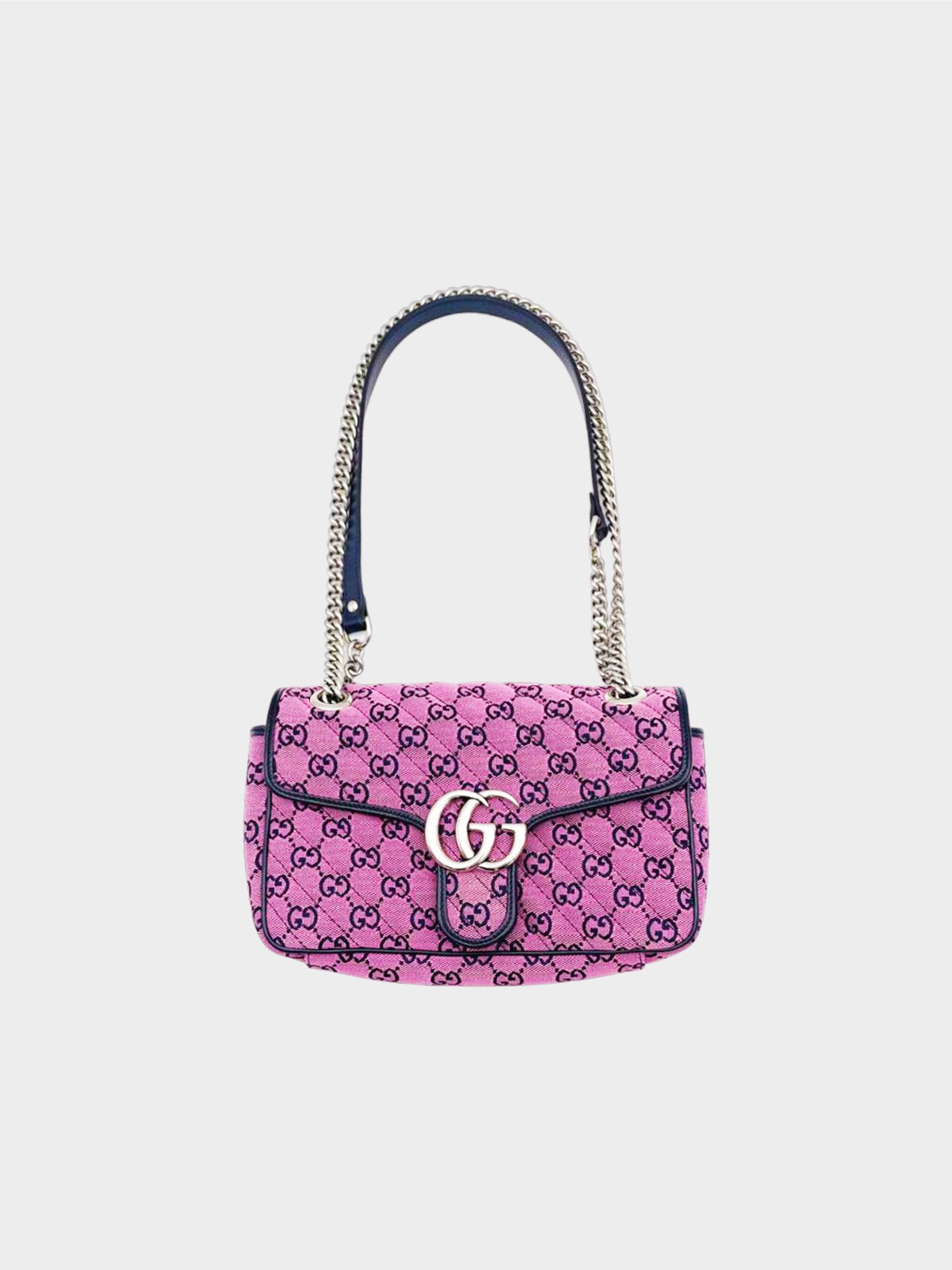 Gucci 2021 Pink Monogram Diagonal Stitch GG Marmont Shoulder Bag
